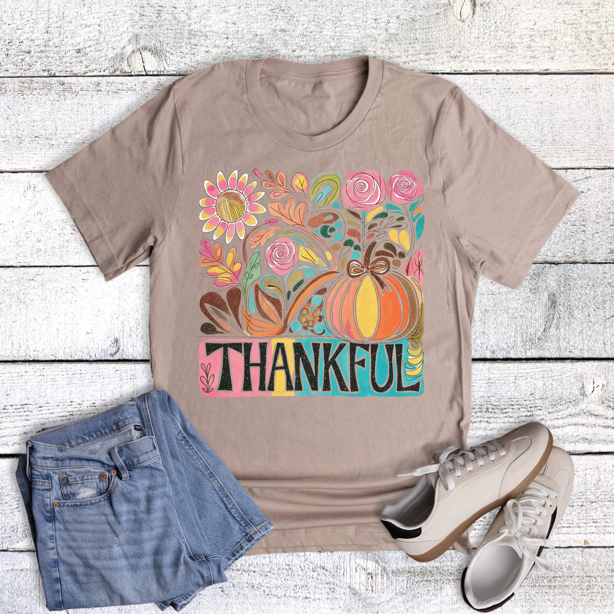 Floral Thankful Pumpkin Graphic Tee Hoodie, Sweatshirt | PodTeesHub.com
