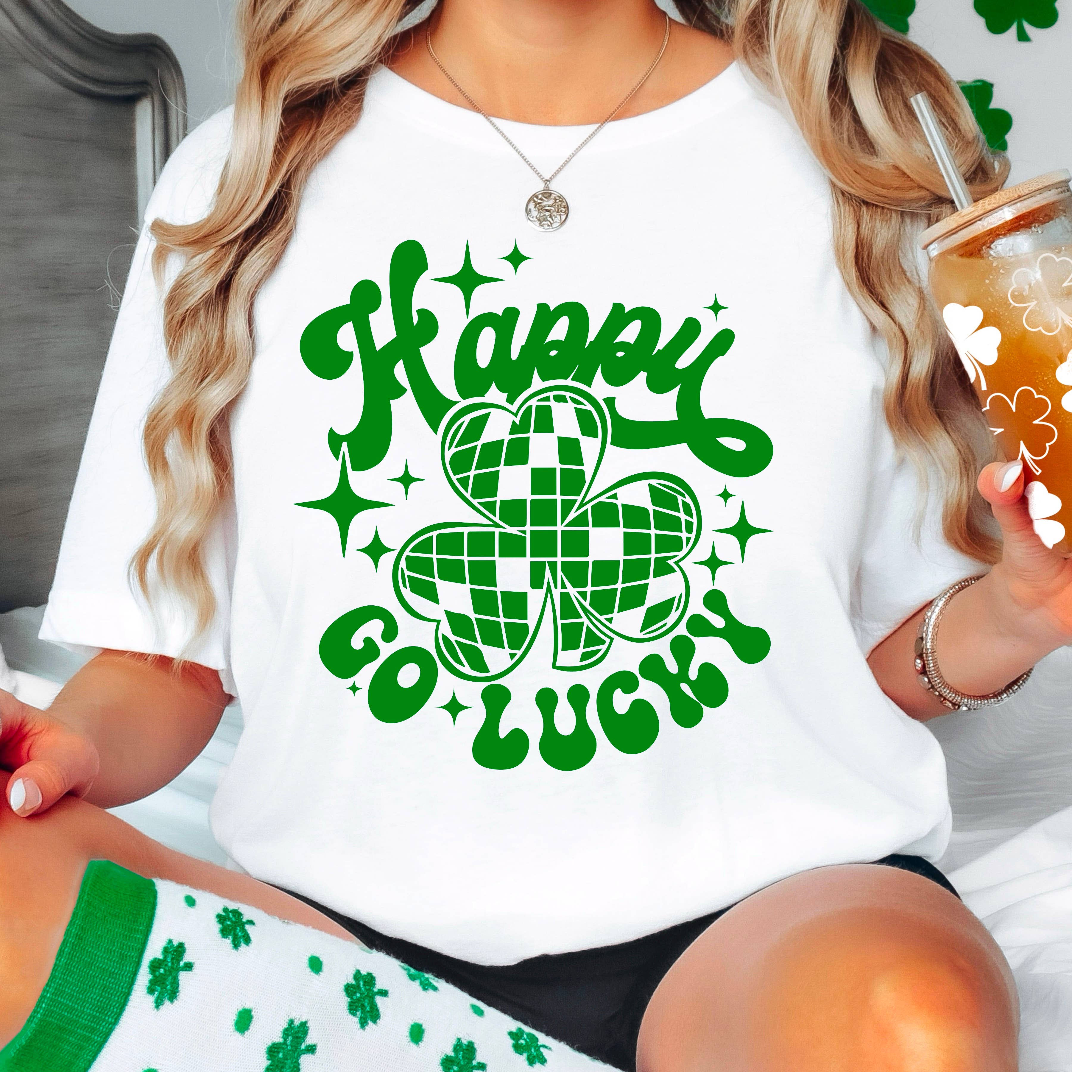 Happy Go Lucky St. Patricks Day Graphic Tee | Comfort Color Hoodie, Sweatshirt | PodTeesHub.com