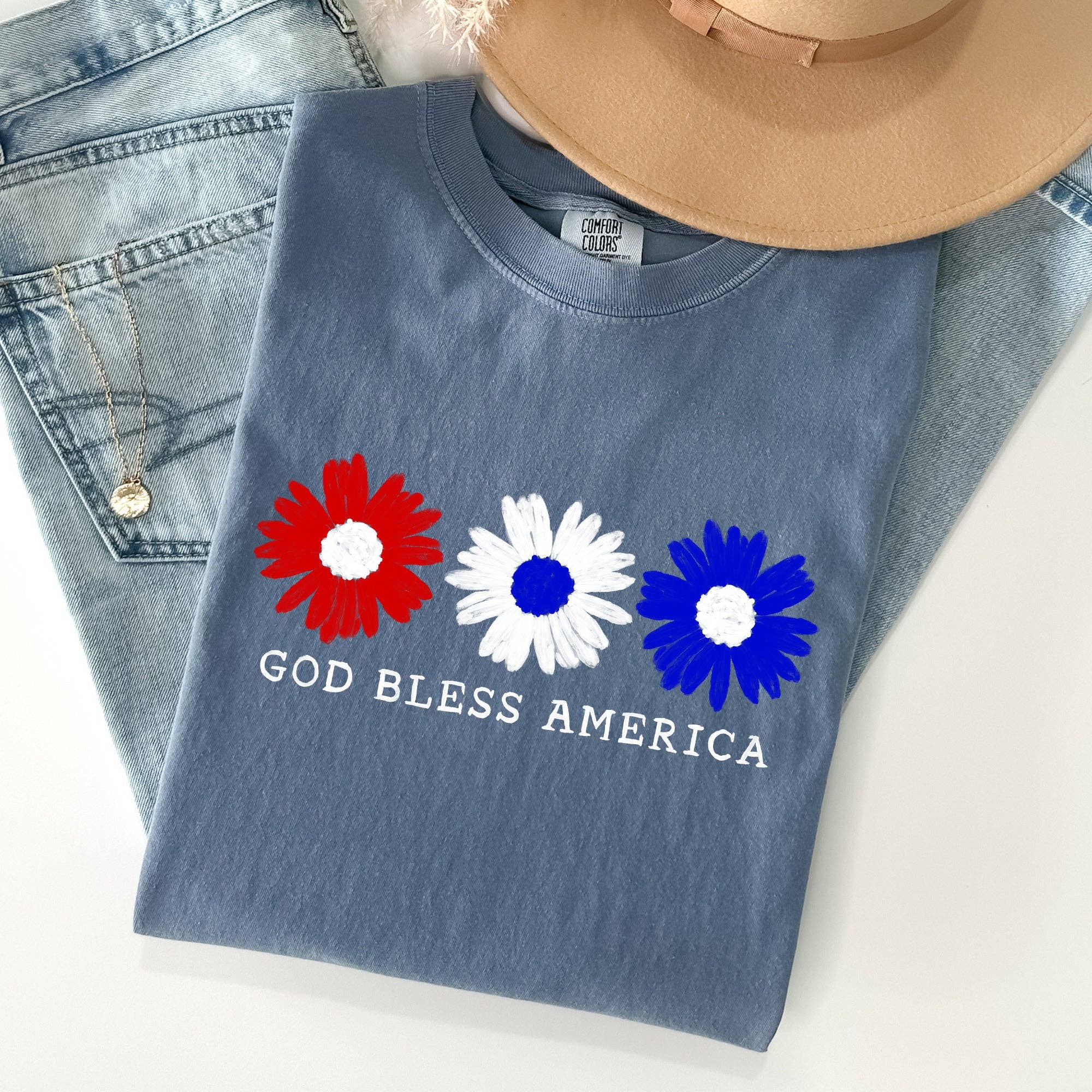 Flowers, God Bless America, Red White Blue, Tshirt Hoodie, Sweatshirt | PodTeesHub.com