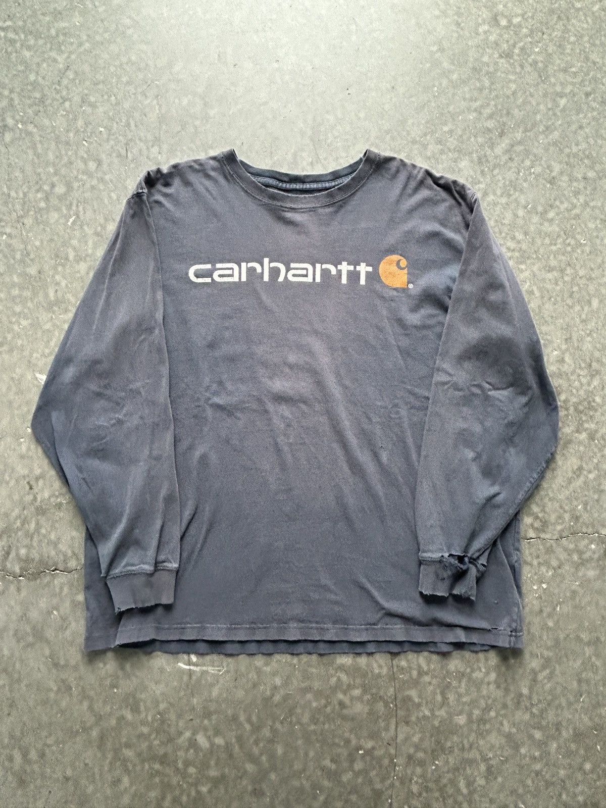 Vintage Y2k Carhartt Logo Longsleeve Tee Thrashed Faded Hoodie, Sweatshirt | PodTeesHub.com
