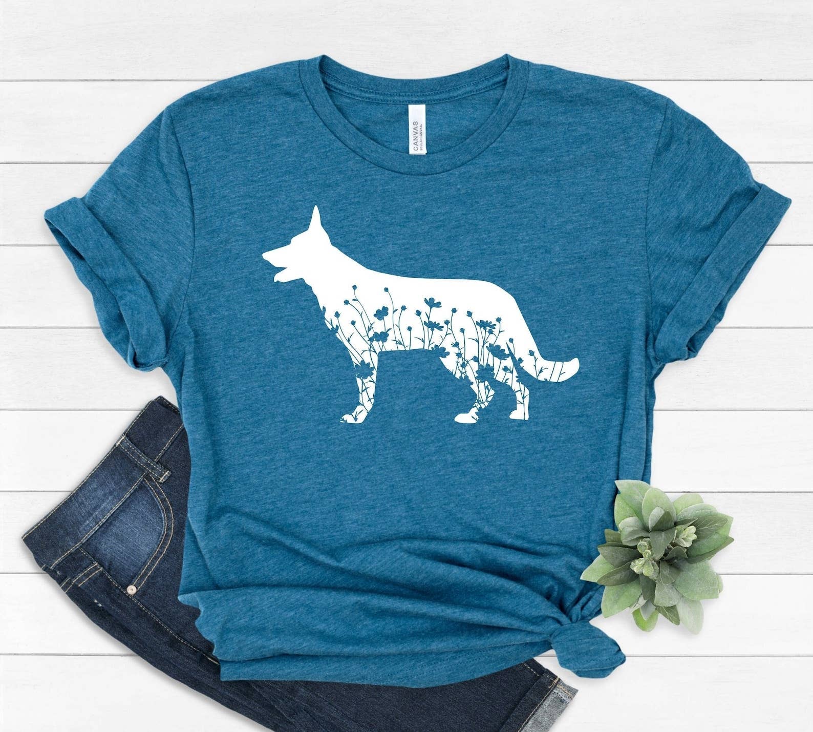 Floral German Shepherd T-Shirt Hoodie, Sweatshirt | PodTeesHub.com