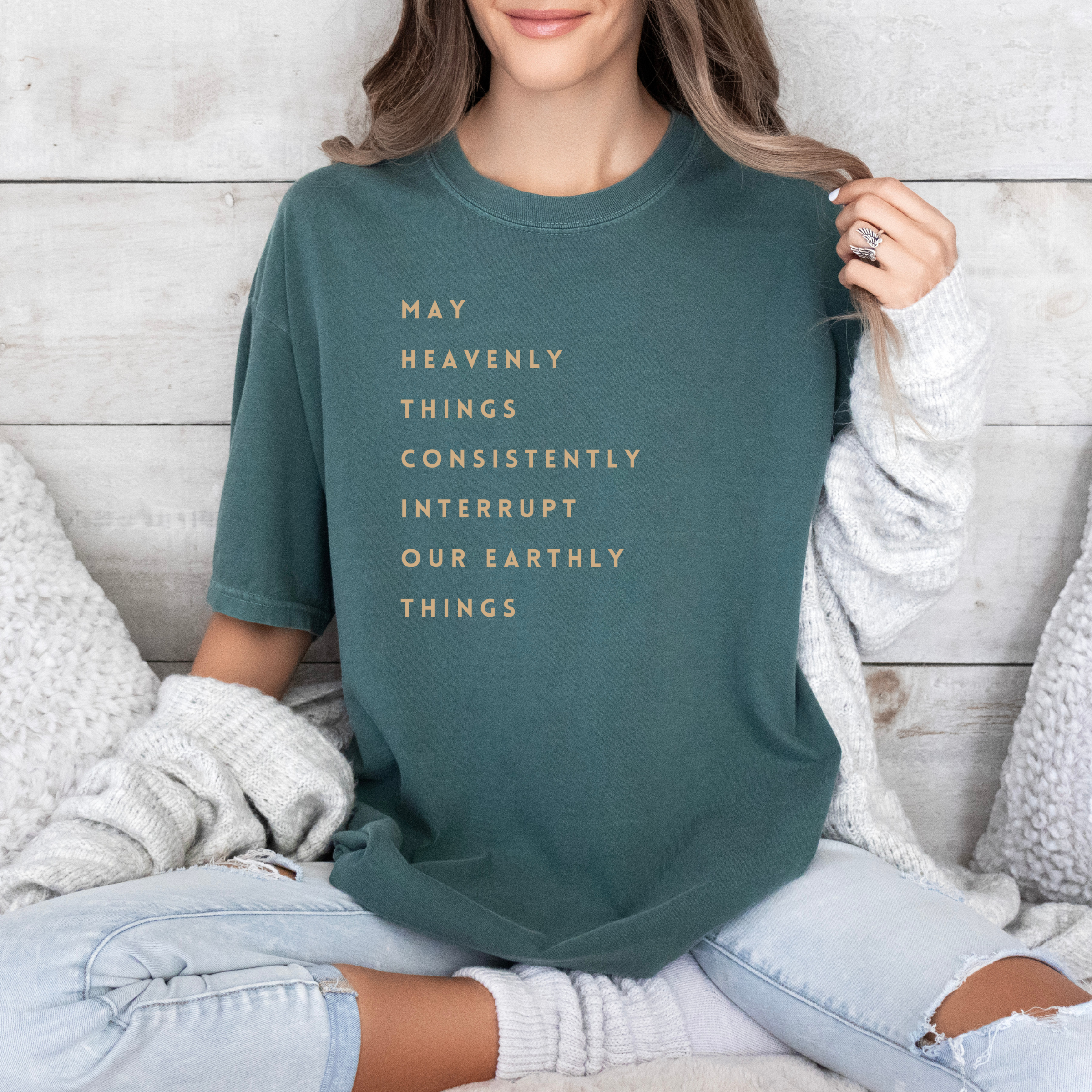 Let Heavenly Things Graphic Tee - Christian Faith Spring Tee Hoodie, Sweatshirt | PodTeesHub.com