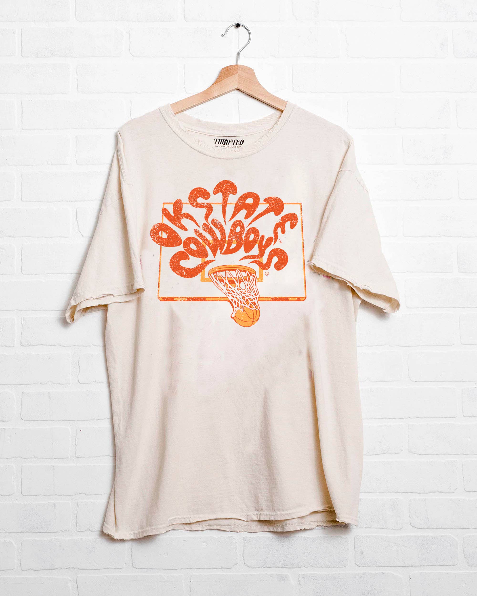 Osu Cowboys Basketball Burst Off White Thrifted Tee Hoodie, Sweatshirt | PodTeesHub.com
