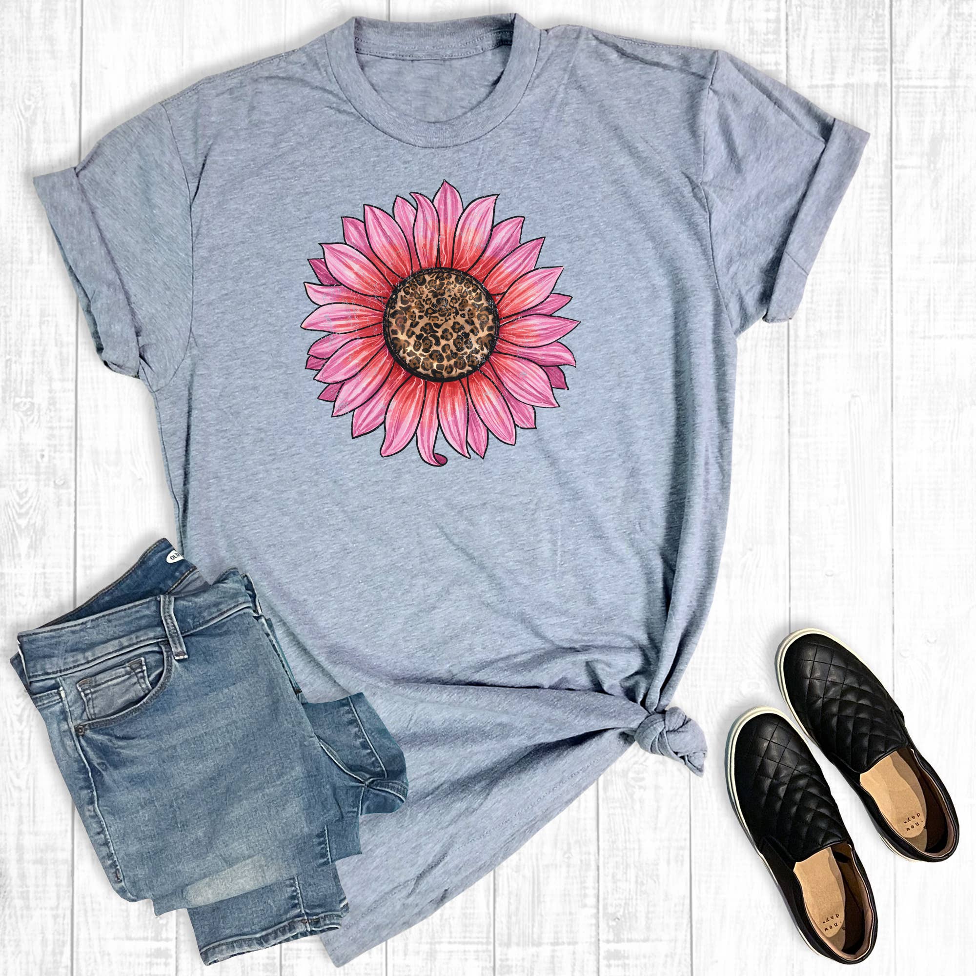 Valentine's Day Leopard Sunflower Graphic Tee Hoodie, Sweatshirt | PodTeesHub.com