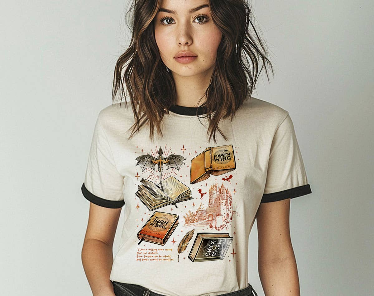 Fourth Wing Inspired Collage - Book Novel Ringer Shirt Hoodie, Sweatshirt | PodTeesHub.com