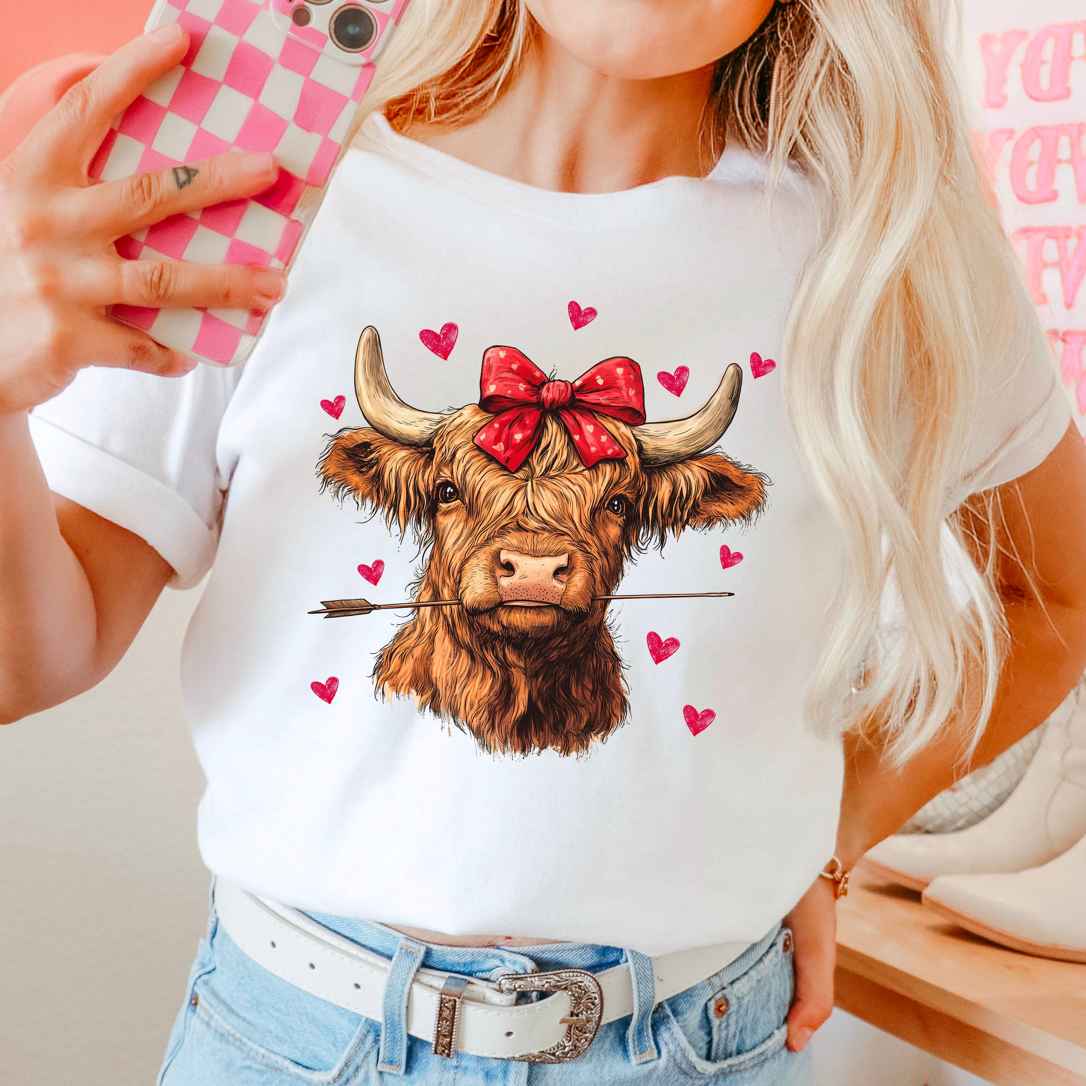 Valentine's Day Shirt | Highland Cow  | Comfort Color Tee Hoodie, Sweatshirt | PodTeesHub.com