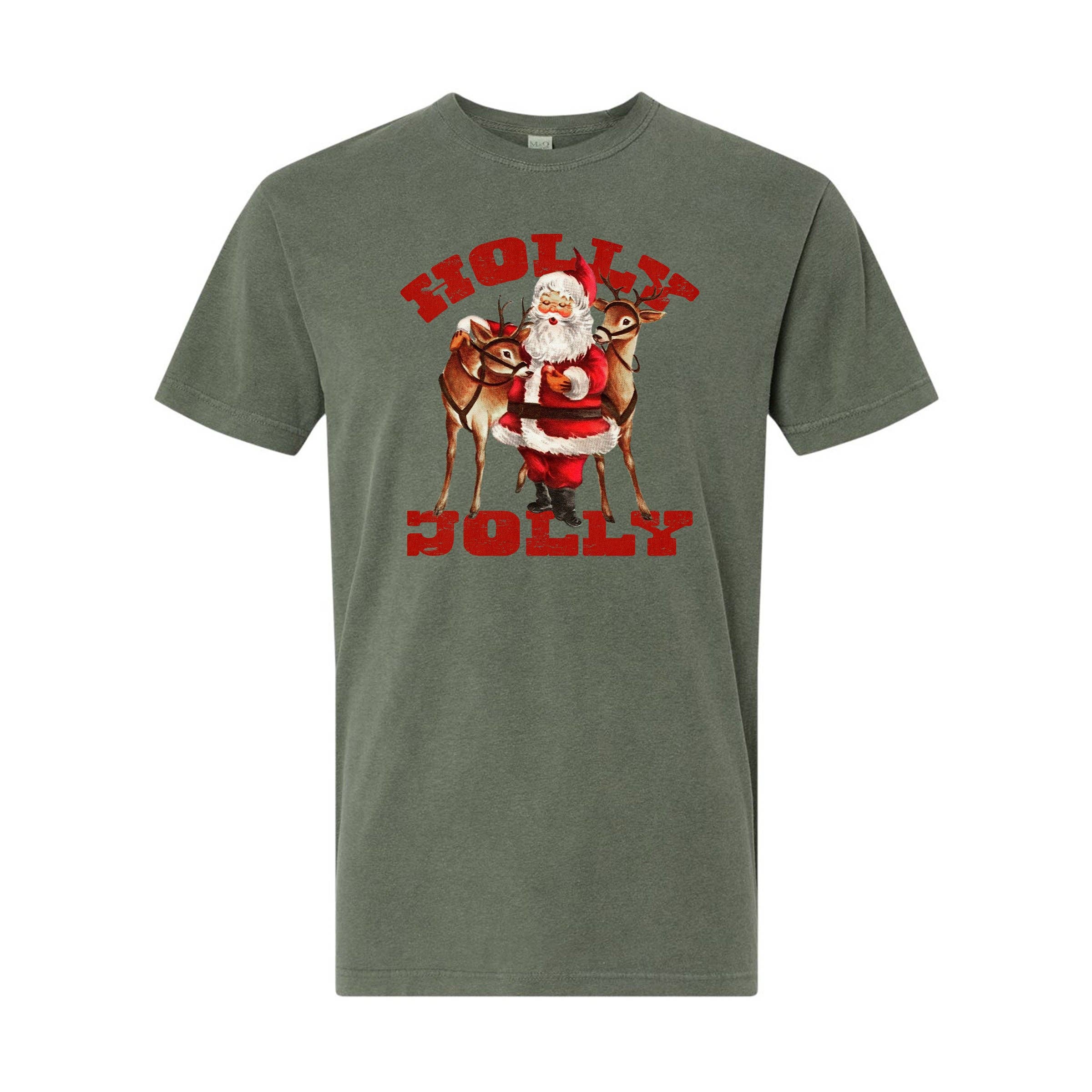 Vintage Holly Jolly Santa and Reindeer Tee Hoodie, Sweatshirt | PodTeesHub.com