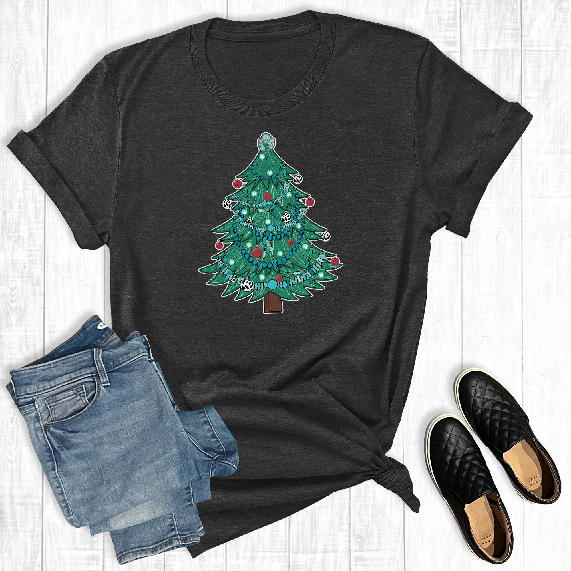 Western Christmas Turquoise Tree Graphic Tee Hoodie, Sweatshirt | PodTeesHub.com