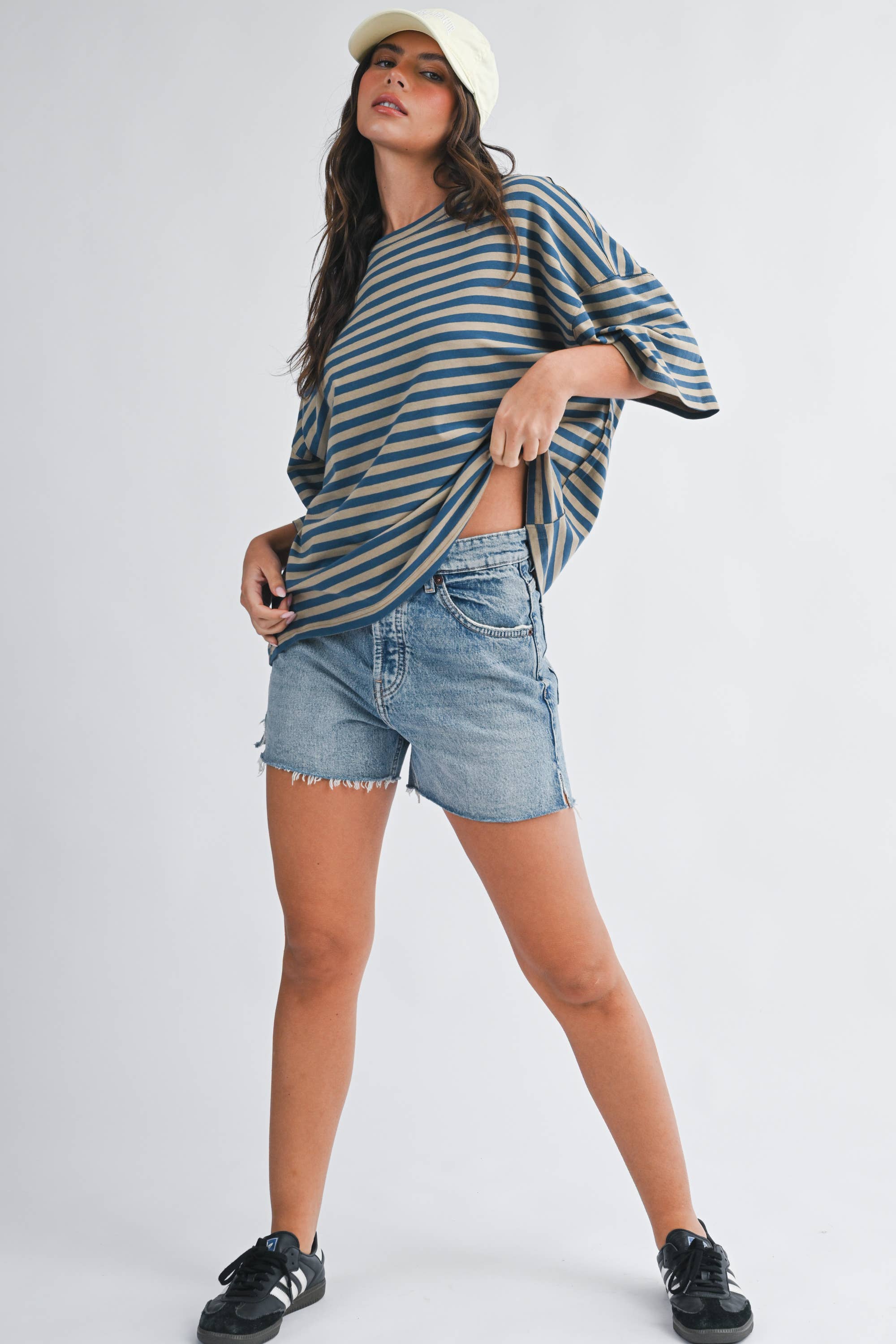 8649HN Oversized Stripe Boyfriend Tee Hoodie, Sweatshirt | PodTeesHub.com