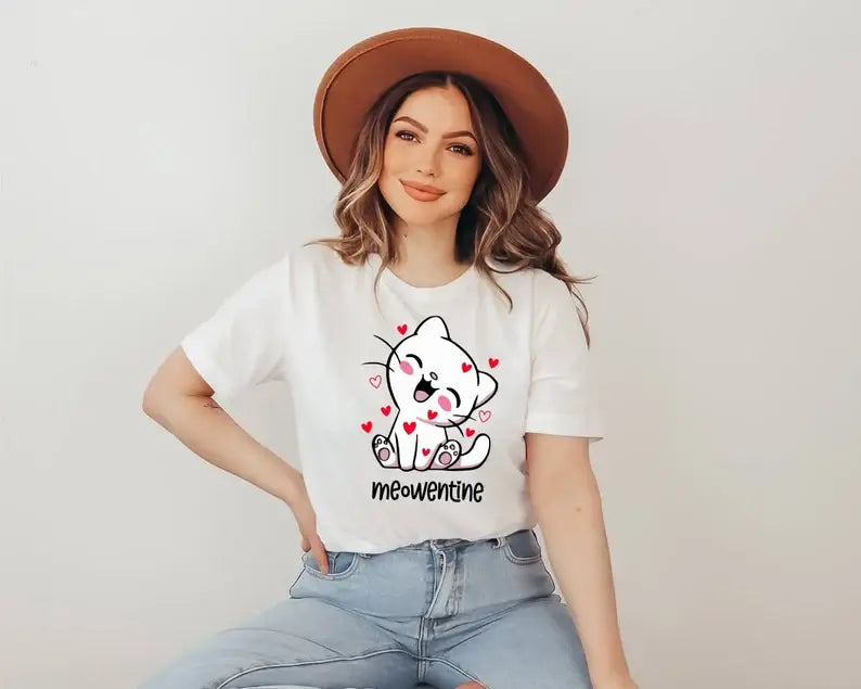 Meowentine T-Shirt, Cat Person Shirt, Cat Lover Gift Hoodie, Sweatshirt | PodTeesHub.com