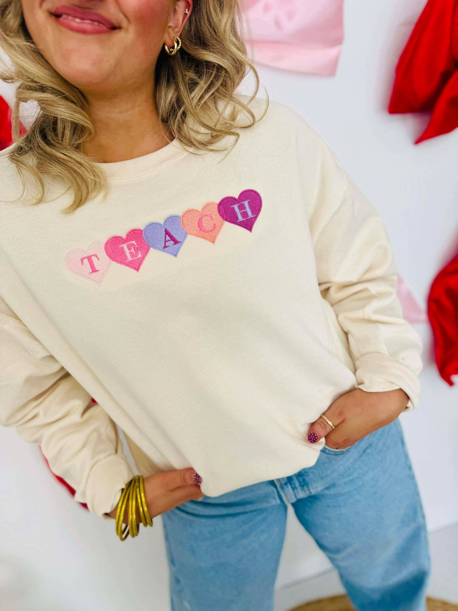 Teach Sweethearts Embroidered Sweatshirt T-Shirts, Hoodie | PodTeesHub.com