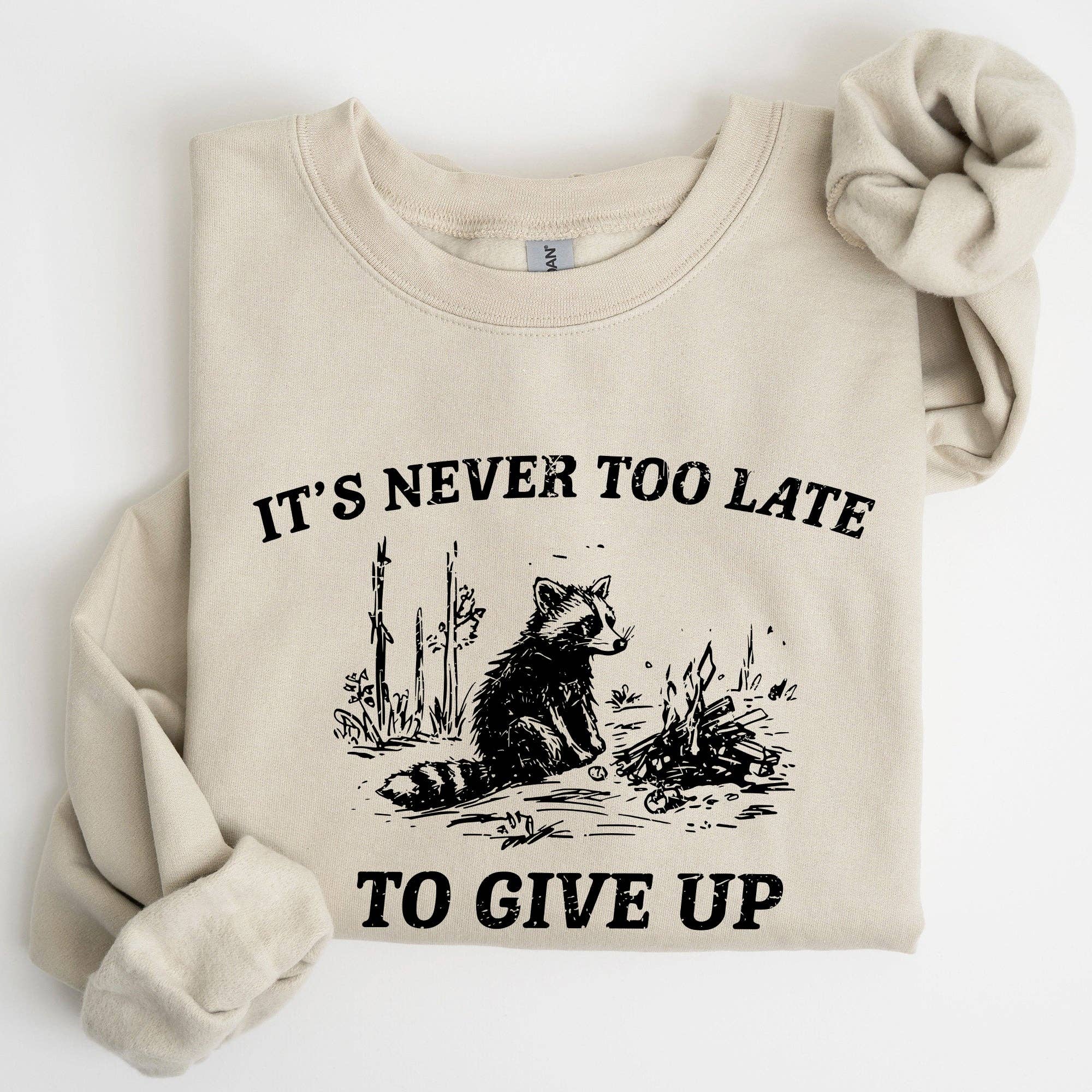 It's Never Too Late To Give Up, Raccoon, Funny, Sweatshirt T-Shirts, Hoodie | PodTeesHub.com