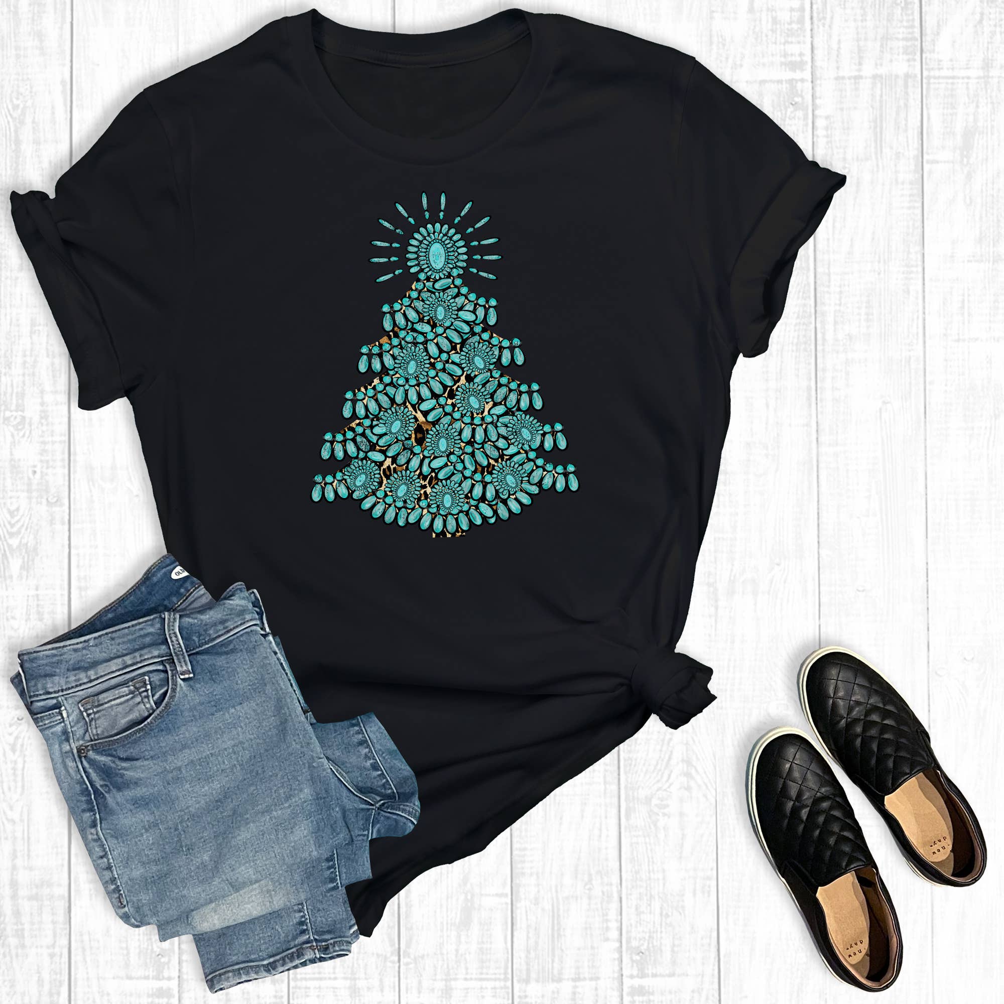 Christmas Turquoise Tree Graphic Tee Hoodie, Sweatshirt | PodTeesHub.com