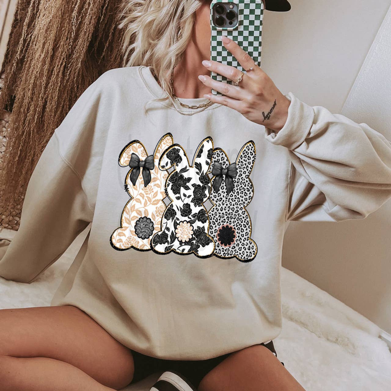 Patterned Bunnies Sweatshirt T-Shirts, Hoodie | PodTeesHub.com