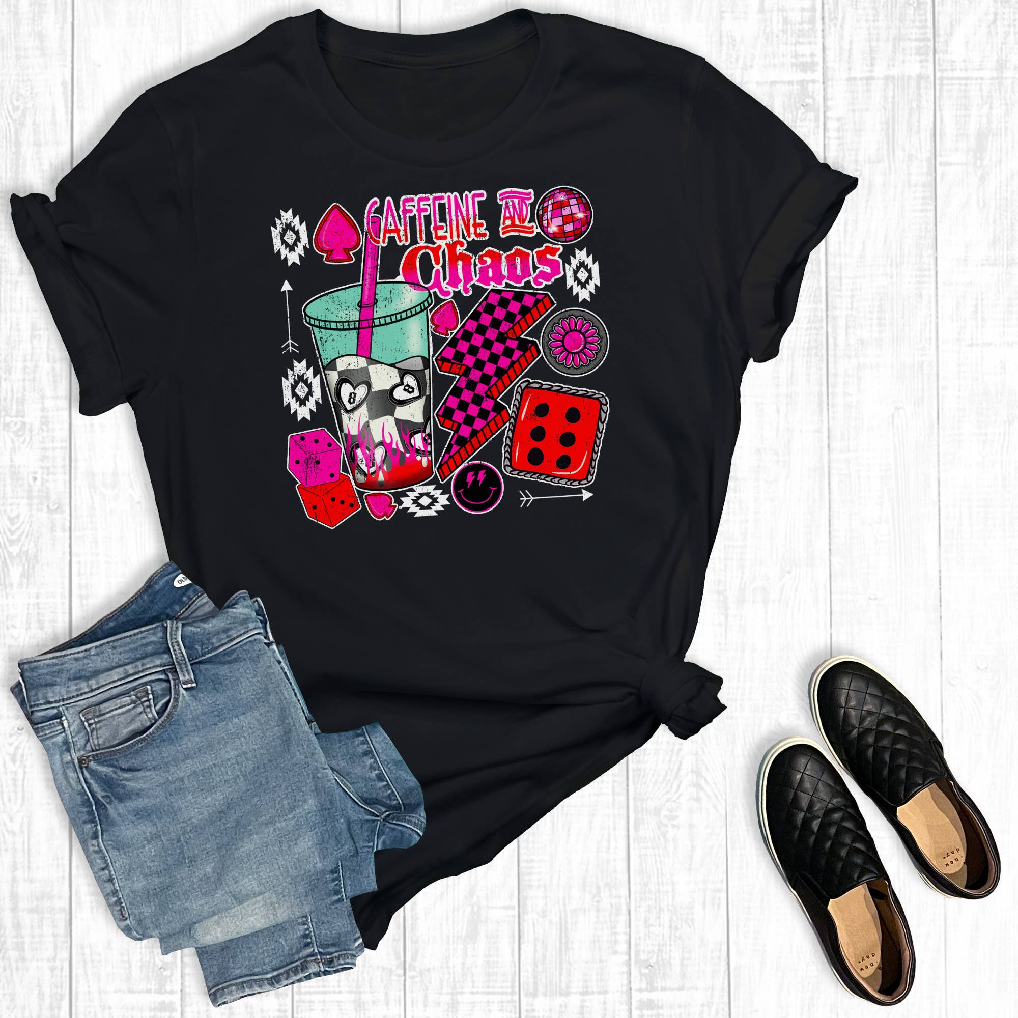 Mom Chaos and Coffee Graphic Tee Hoodie, Sweatshirt | PodTeesHub.com