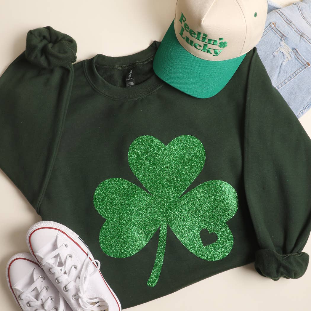 Lucky Clover Glitter Heavyweight Fleece Sweatshirt T-Shirts, Hoodie | PodTeesHub.com