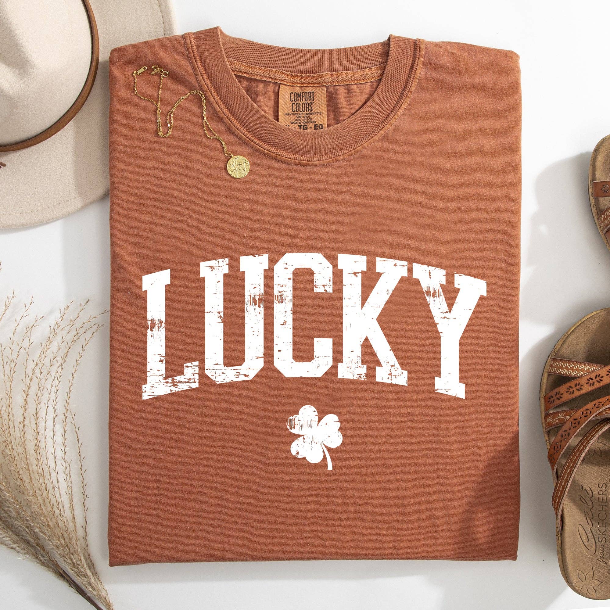 Lucky, Collegiate, St Patrick's Day, Shamrock Clover, Tshirt Hoodie, Sweatshirt | PodTeesHub.com