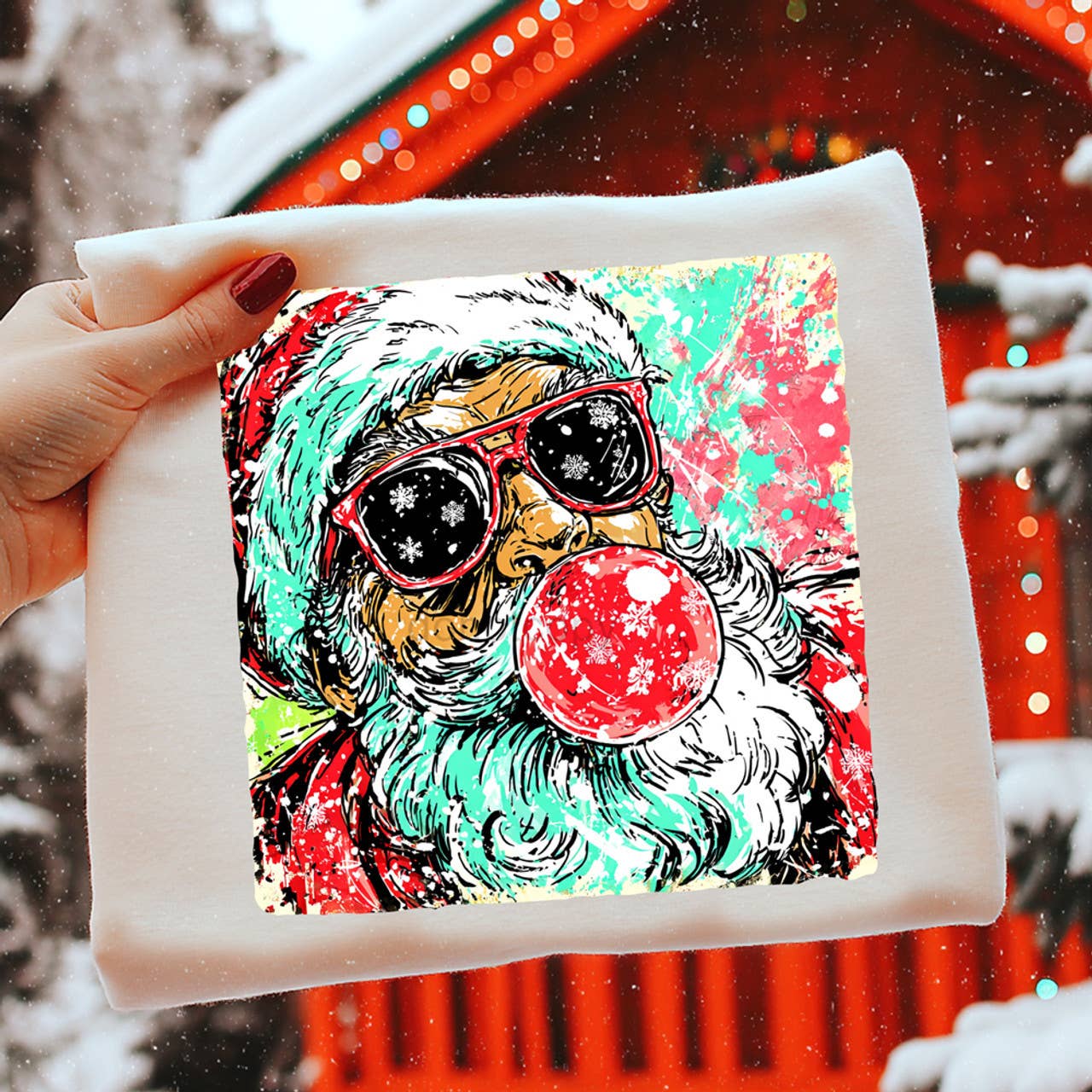 Jolly Santa Blowing Bubblegum Tee Hoodie, Sweatshirt | PodTeesHub.com