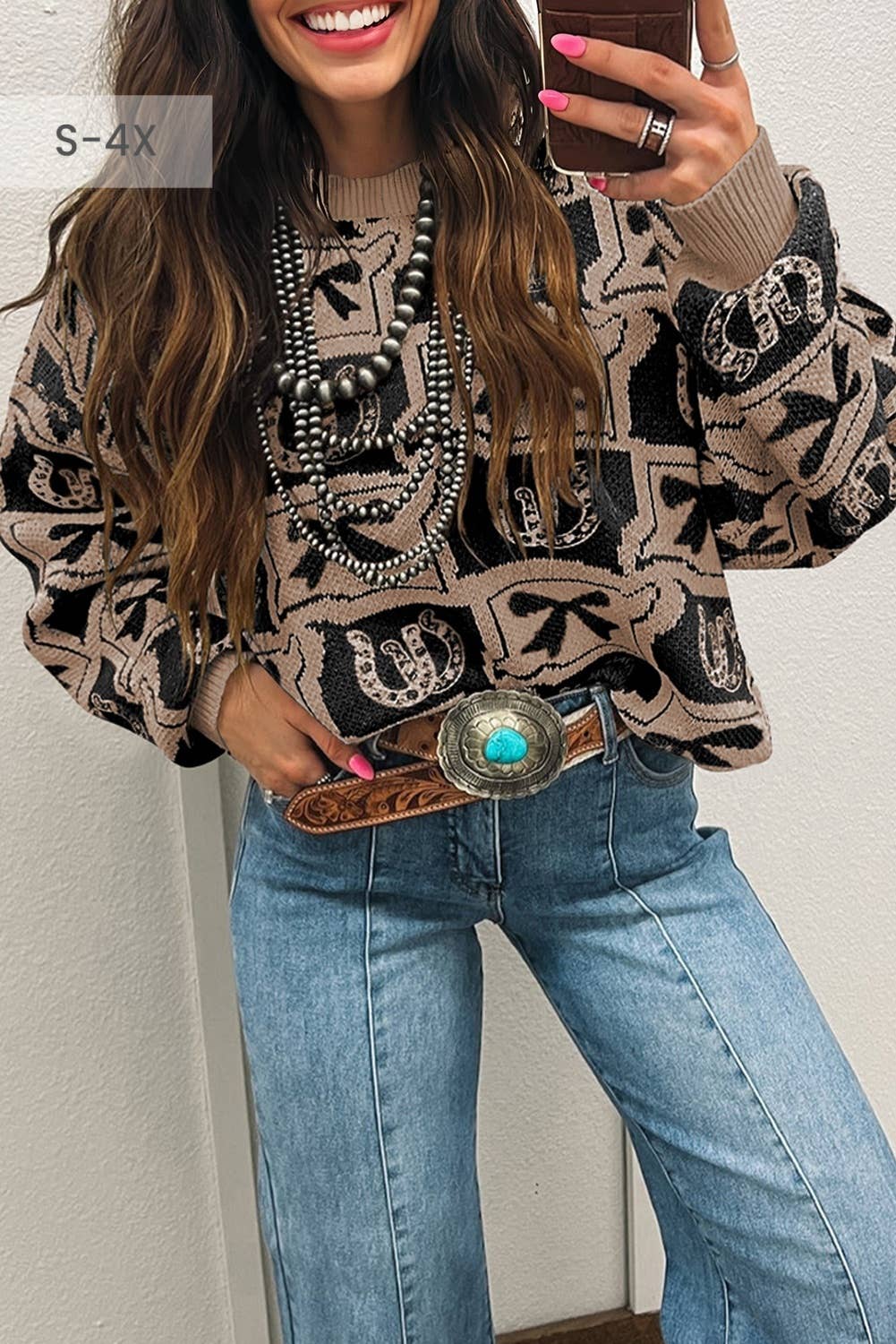 66 Bows Horseshoes Pattern Western Plus Size Sweater (S-4X) T-Shirts, Hoodie, Sweatshirt | PodTeesHub.com