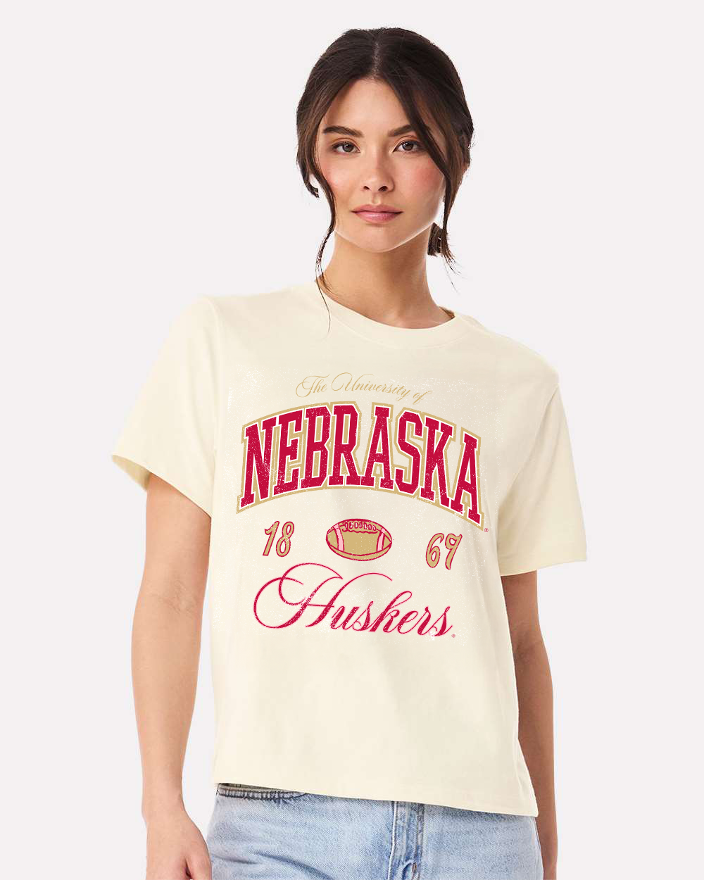 Nebraska Huskers Wave Arch Vintage White Ellie Perfect Tee Hoodie, Sweatshirt | PodTeesHub.com