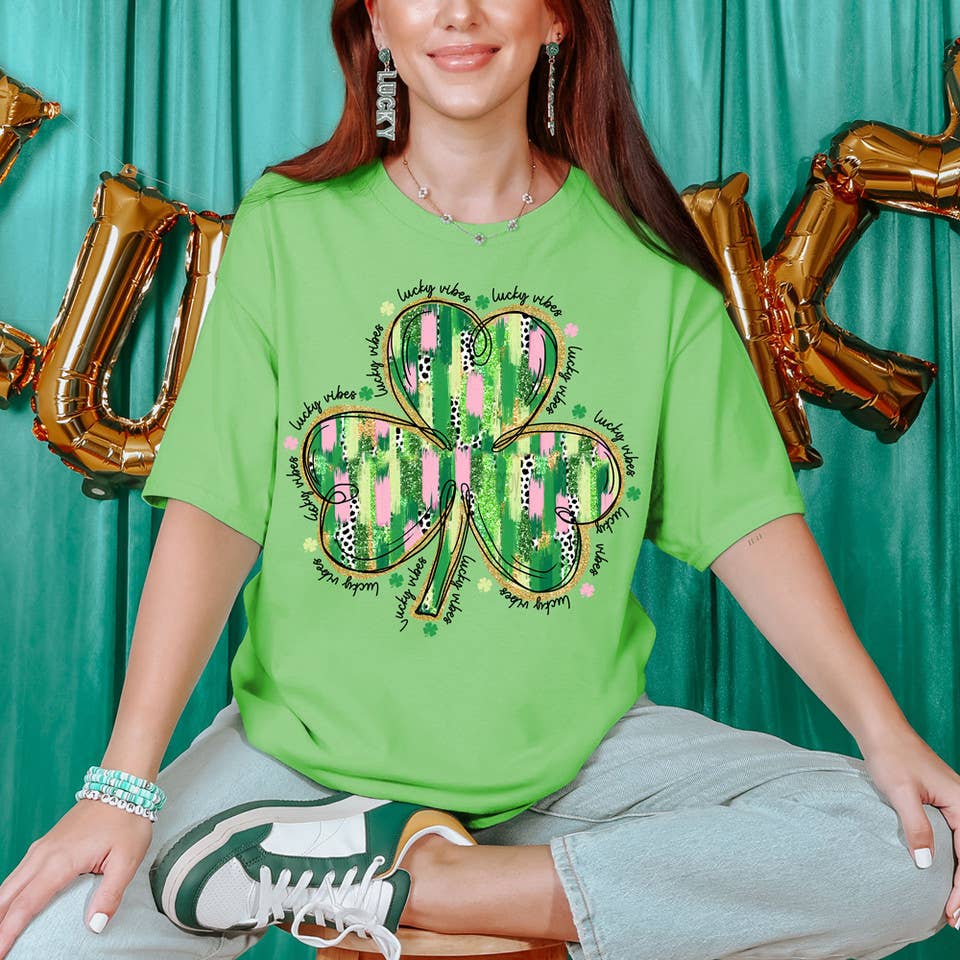 Lucky Vibes Brushstroke Shamrock Tee Hoodie, Sweatshirt | PodTeesHub.com