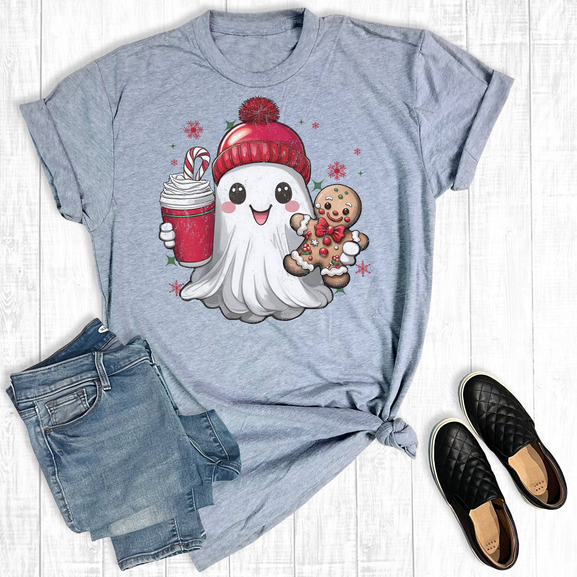 Retro Christmas Ghost Graphic Tee Hoodie, Sweatshirt | PodTeesHub.com
