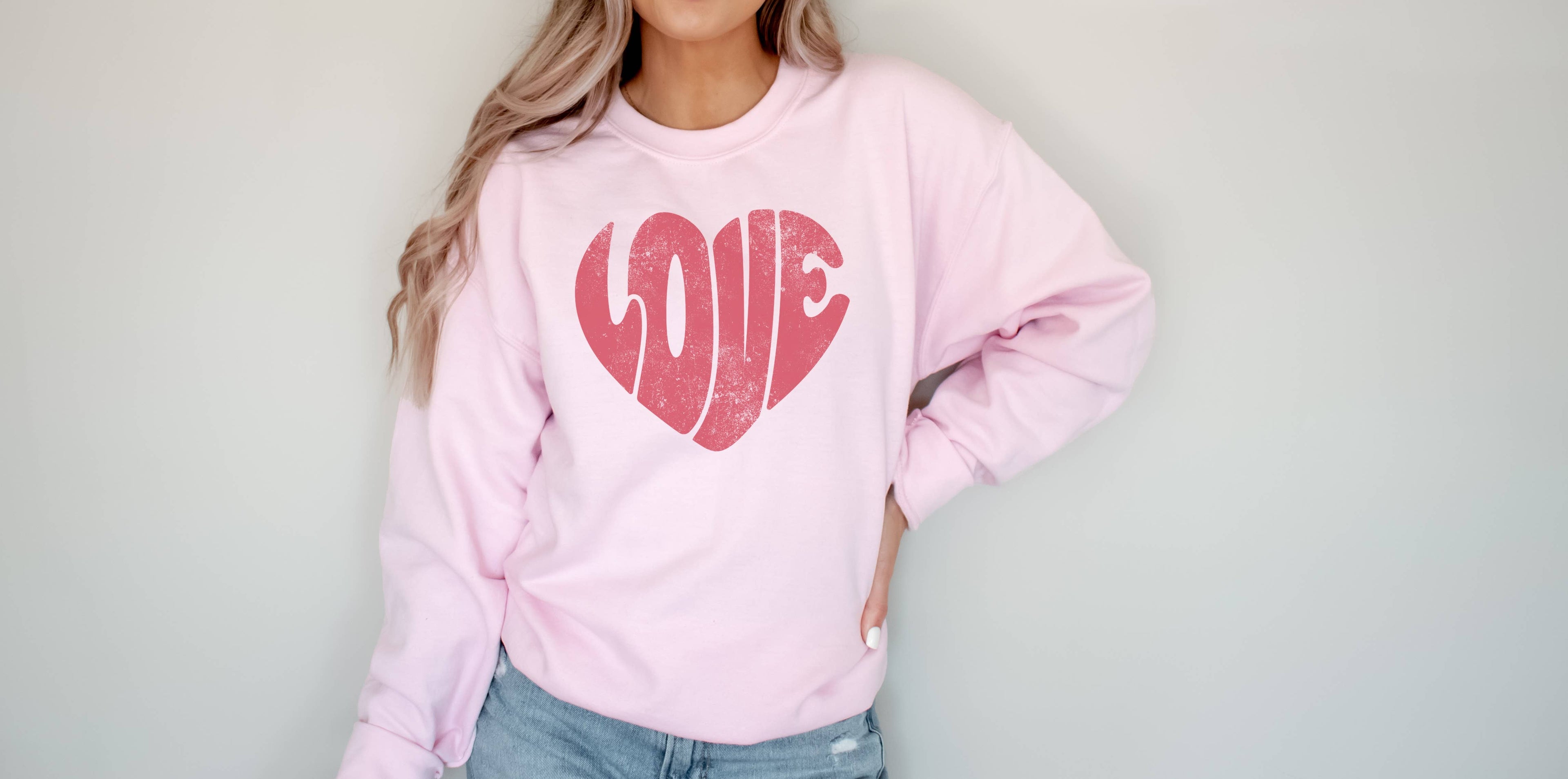 Retro Love Heart Crew Neck Valentines Sweatshirt T-Shirts, Hoodie | PodTeesHub.com