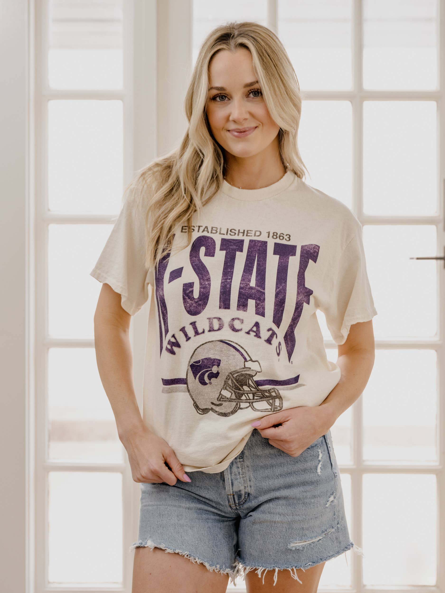 Ksu Wildcats Established Helmet Off White Thrifted Tee Hoodie, Sweatshirt | PodTeesHub.com