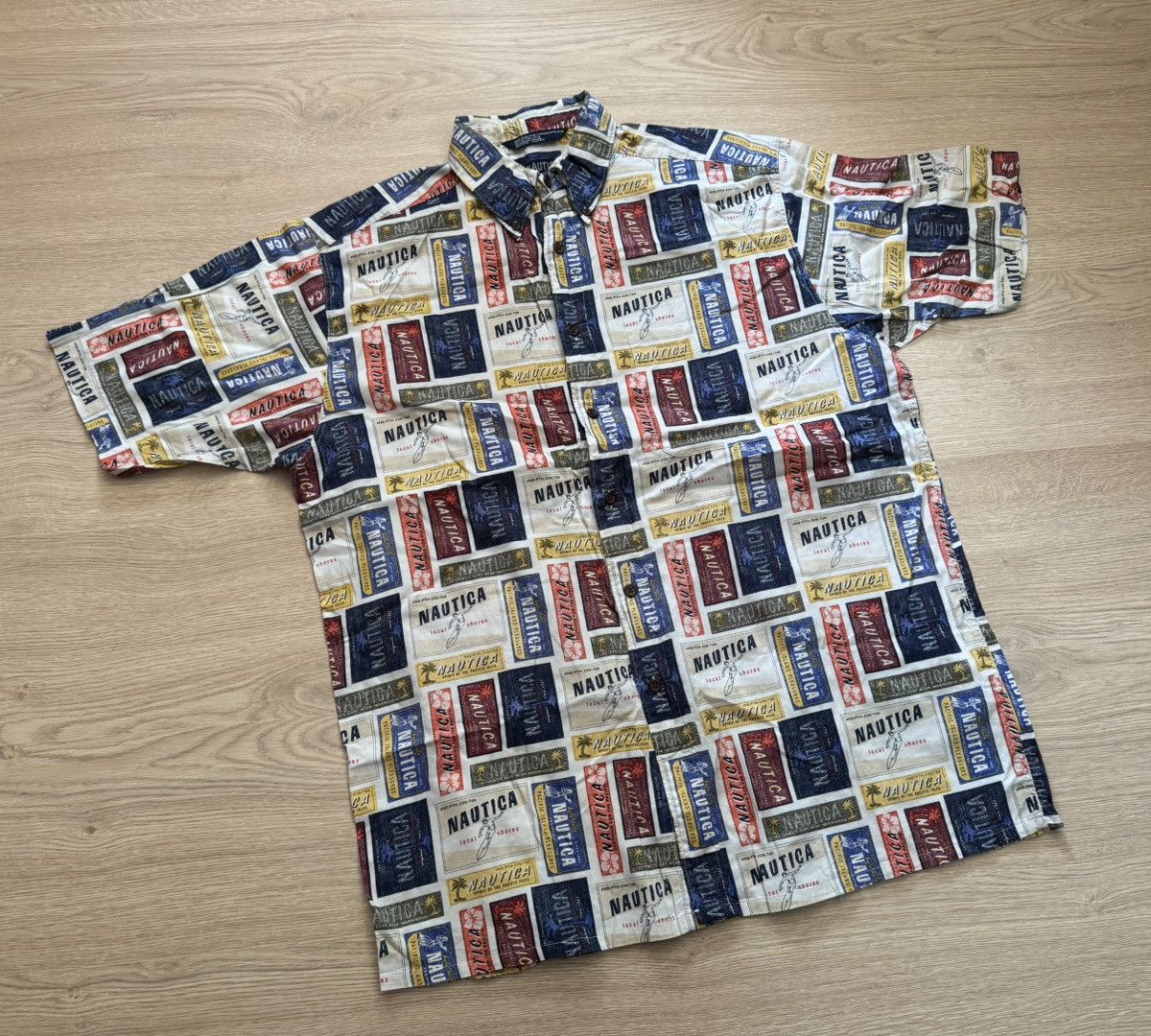 Nautica Vintage 00 S Nautica Surfing Over Print Hawaiian Shirt Hoodie, Sweatshirt | PodTeesHub.com