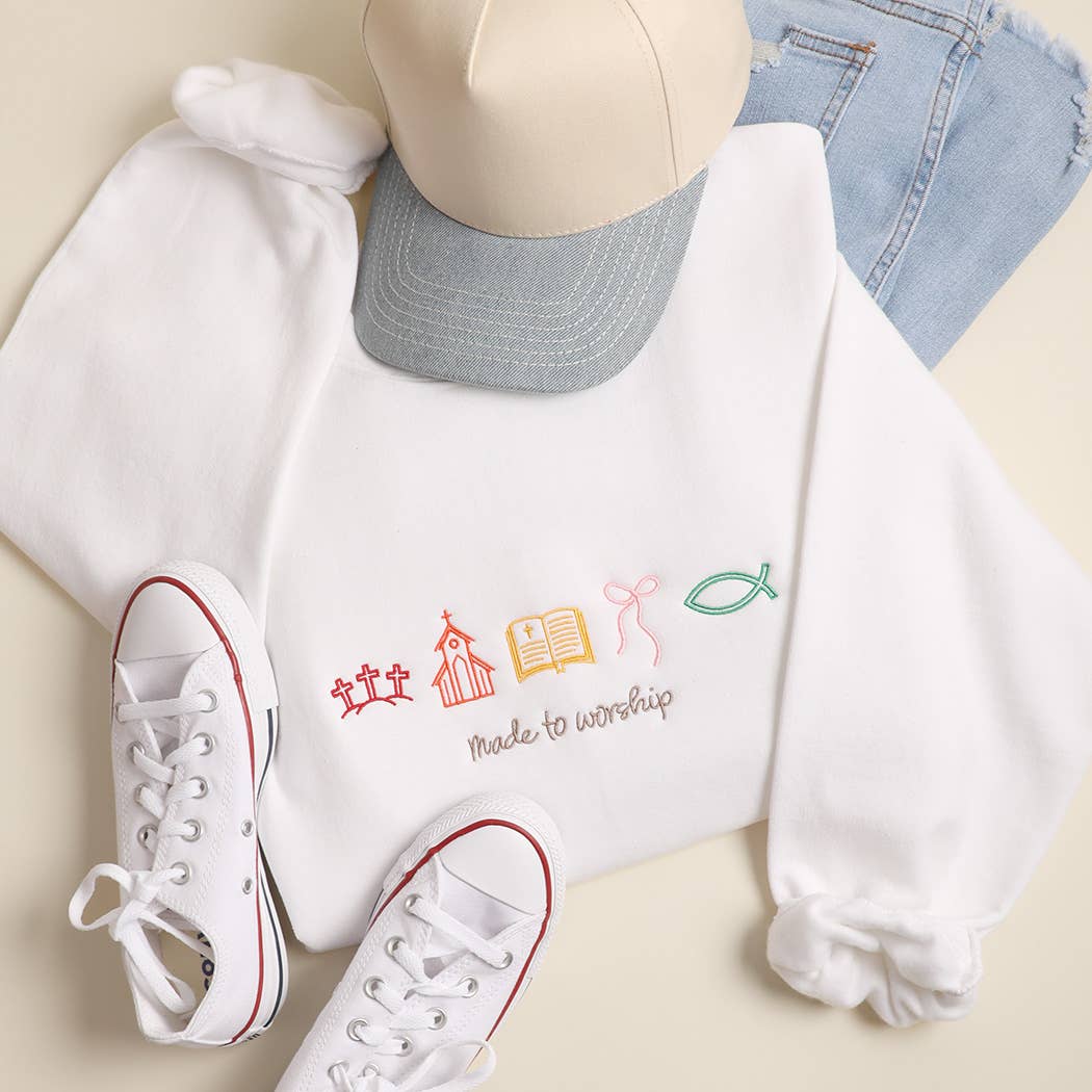 Made To Worship Embroidered Heavyweight Sweatshirt T-Shirts, Hoodie | PodTeesHub.com