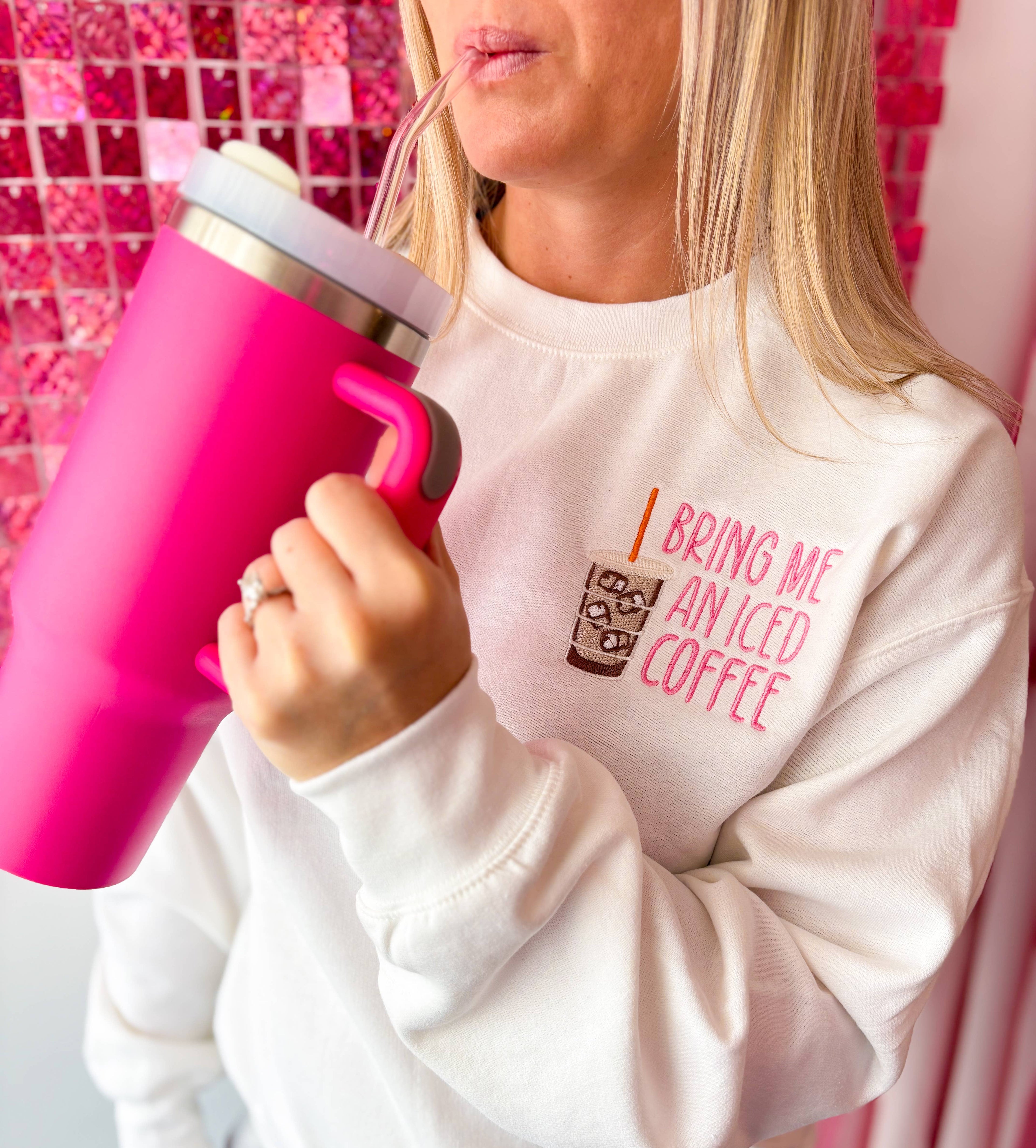 Bring Me Iced Coffee Embroidered Crewneck |Coffee Sweatshirt T-Shirts, Hoodie | PodTeesHub.com