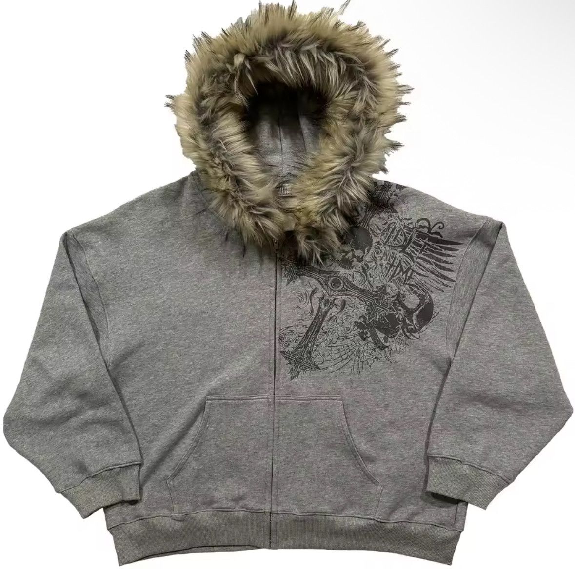 Other Fashion Punk Y2k Goth Grunge Skull Cross Fur Hoodies T-Shirts, Sweatshirt | PodTeesHub.com