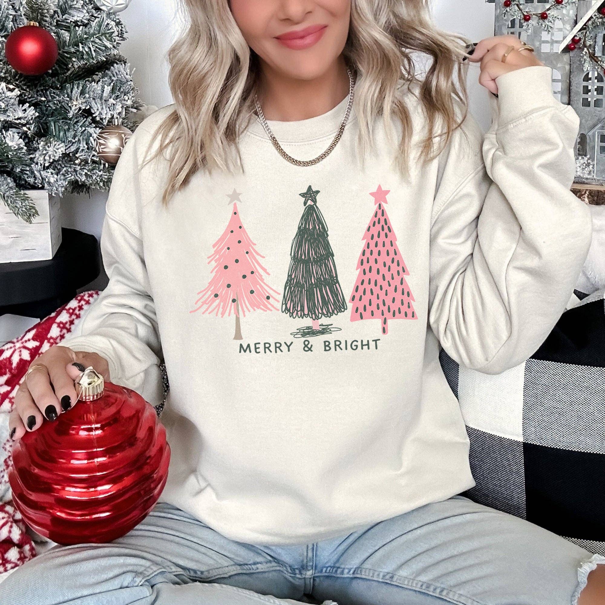 Pastel Christmas Trees, Merry and Bright Sweatshirt T-Shirts, Hoodie | PodTeesHub.com