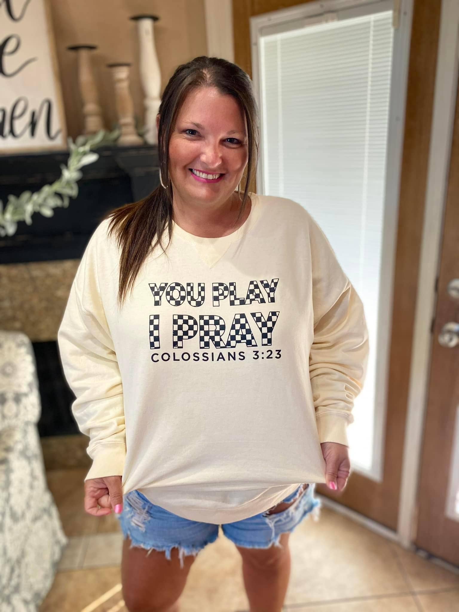Checker Sweatshirt | Gameday | Sports Mom Christian T-Shirts, Hoodie | PodTeesHub.com