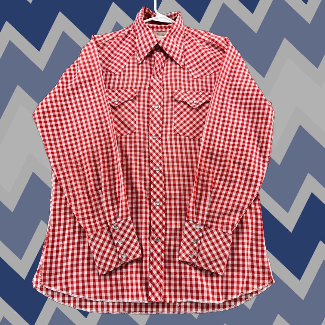 Vintage Vtg Caravan Shirt Mens 16x34 Red White Flannel Pear Snap Long Sleeve Western 80s Shirt Mens Hoodie, Sweatshirt
