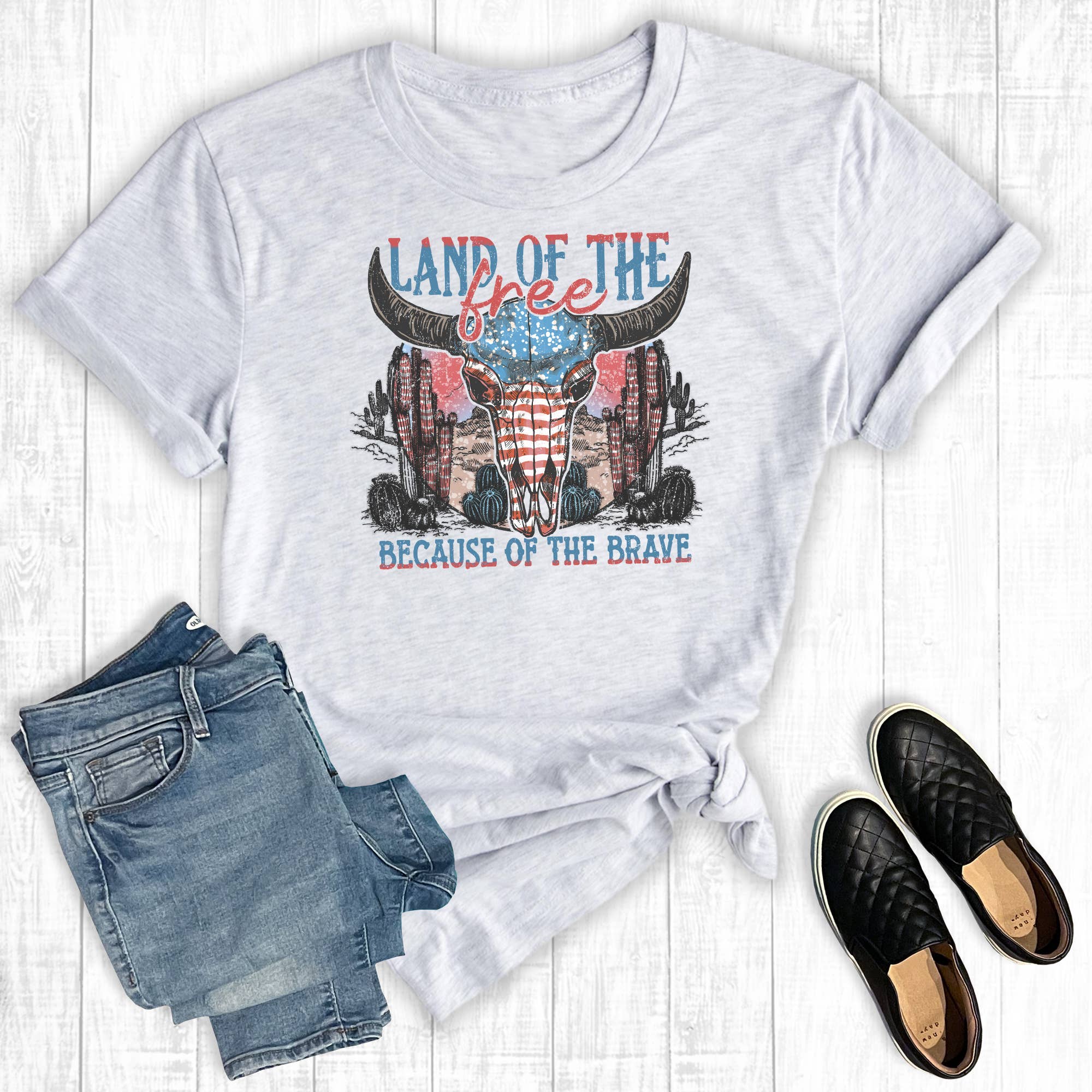 July 4th Land of the Free American Cowskull Graphic Tee Hoodie, Sweatshirt | PodTeesHub.com