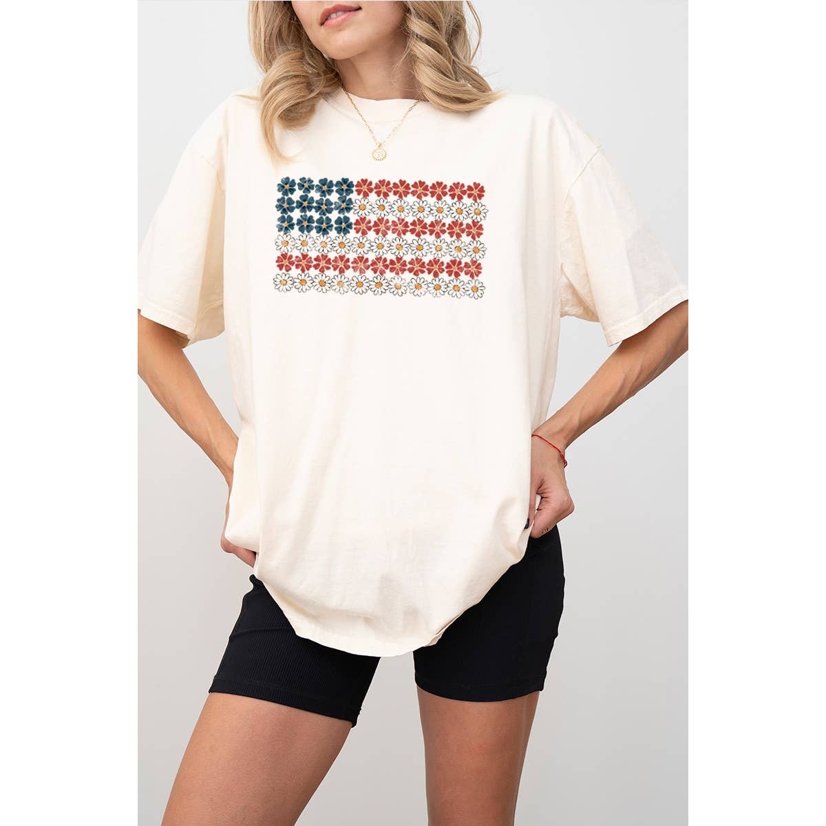 Flower American Flag Vintage Graphic Oversized Tee Hoodie, Sweatshirt | PodTeesHub.com