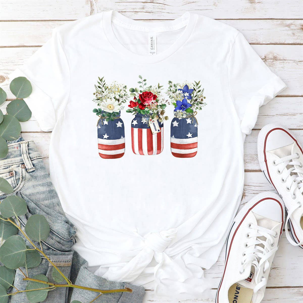 Flowers in Jars T-Shirt - We Love America 4th of July Hoodie, Sweatshirt | PodTeesHub.com