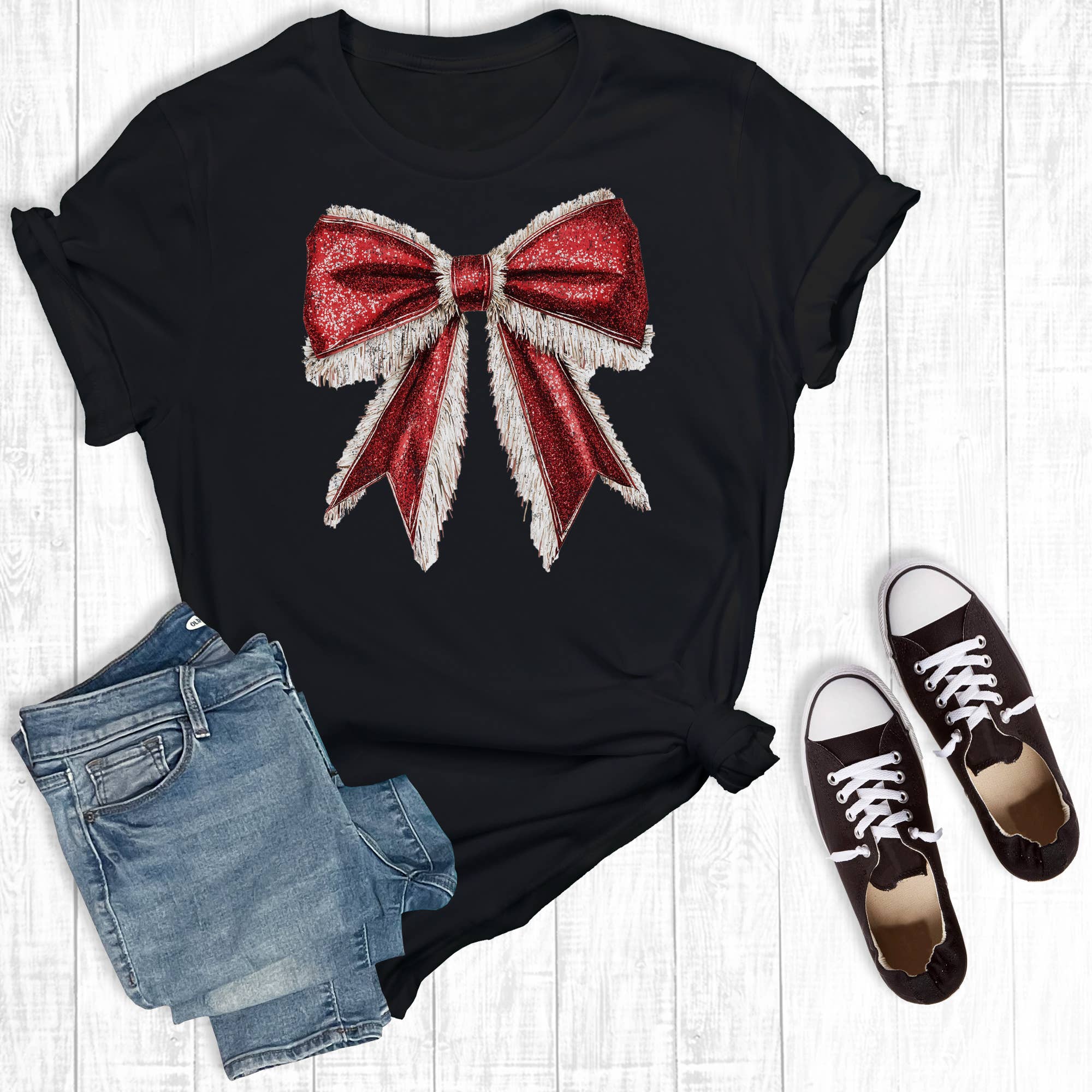 Christmas Santa Bow Graphic Tee Hoodie, Sweatshirt | PodTeesHub.com
