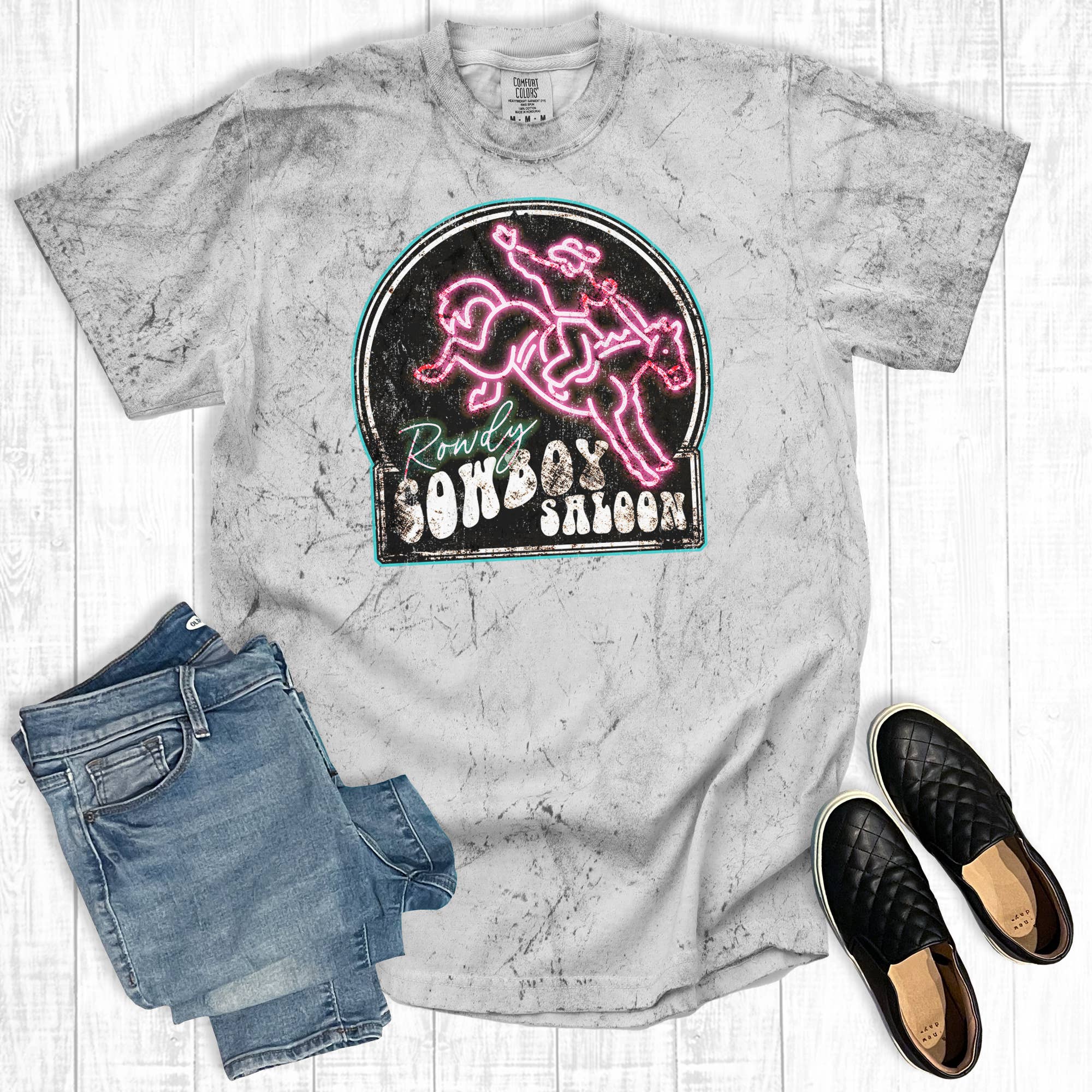 Western Rowdy Cowboy Saloon Comfort Colors Graphic Tee Hoodie, Sweatshirt | PodTeesHub.com