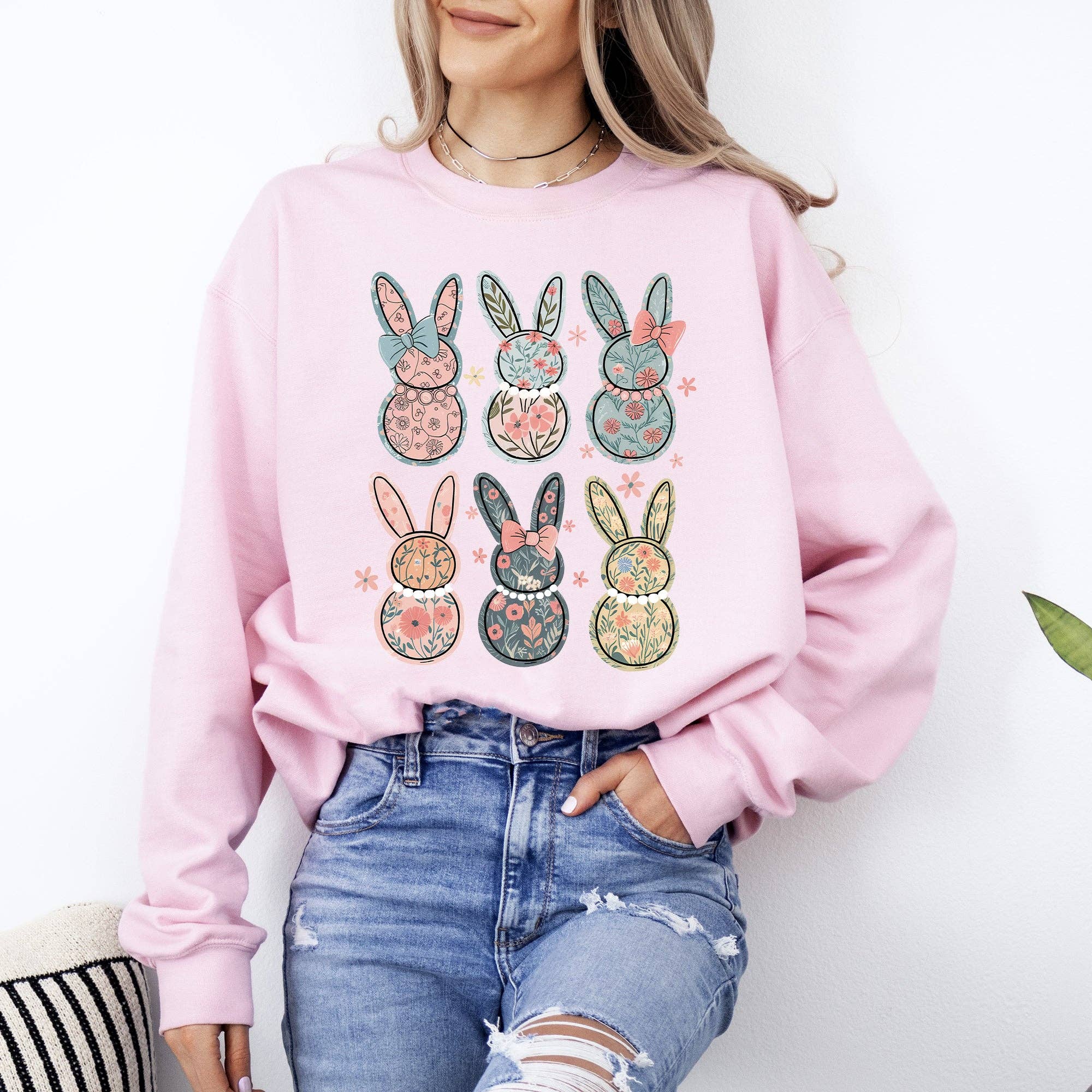 Adorable Floral Bunnies, Easter, Bunny, Rabbit Sweatshirt T-Shirts, Hoodie | PodTeesHub.com