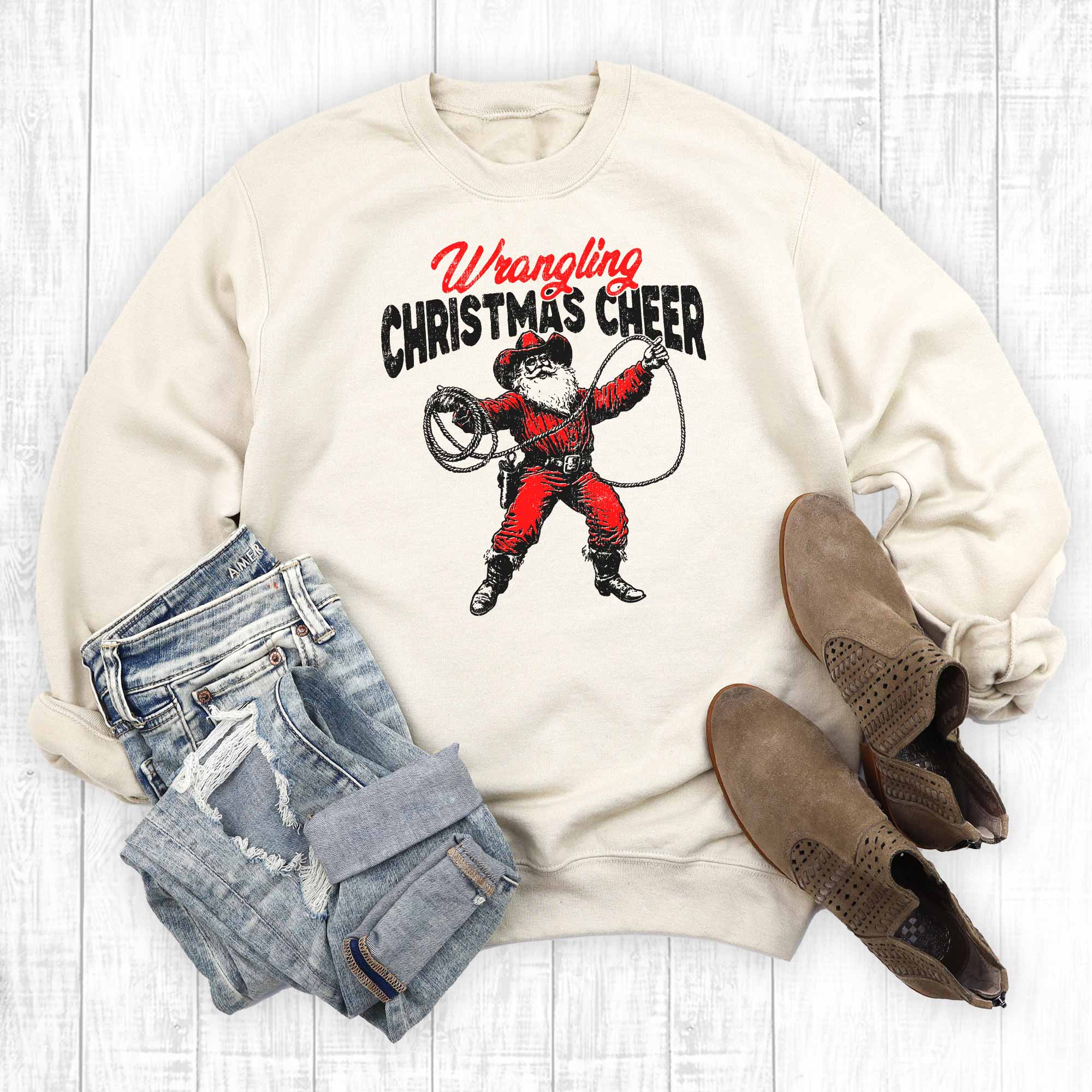 Western Wrangling Christmas Cheer Graphic Sweatshirt T-Shirts, Hoodie | PodTeesHub.com