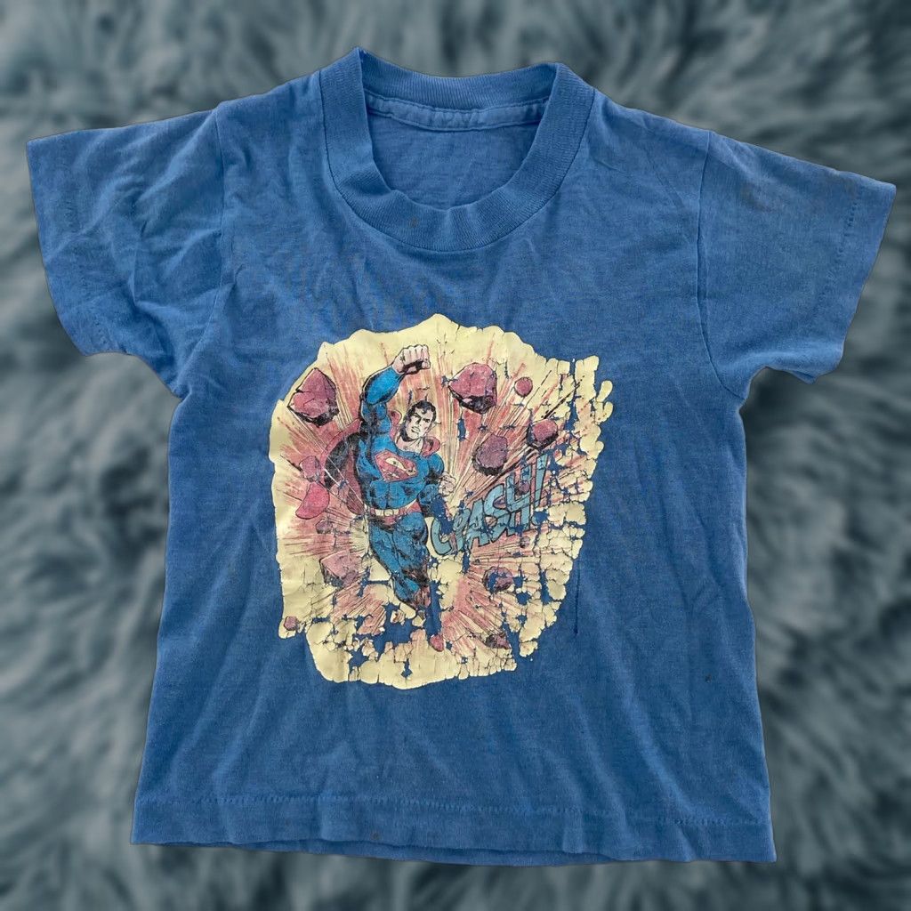 Vintage Superman Kids Shirt Blue 70s Short Sleeve Crew Neck S Kids Blue 70s Superman Infant Hoodie, Sweatshirt