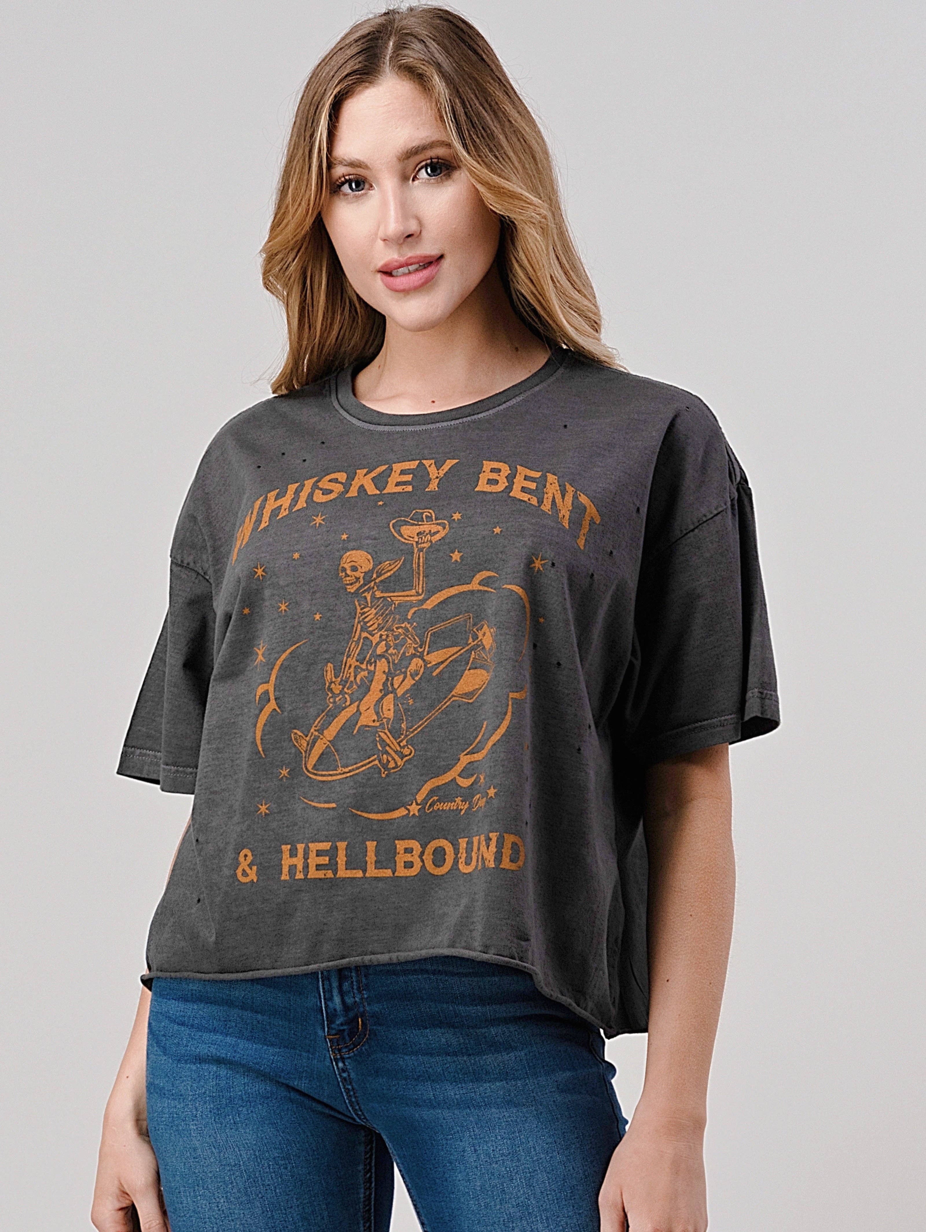 Whiskey Bent Hellbound Oversized 90's Vibe Distressed Cropped  T- Shirt Hoodie, Sweatshirt | PodTeesHub.com