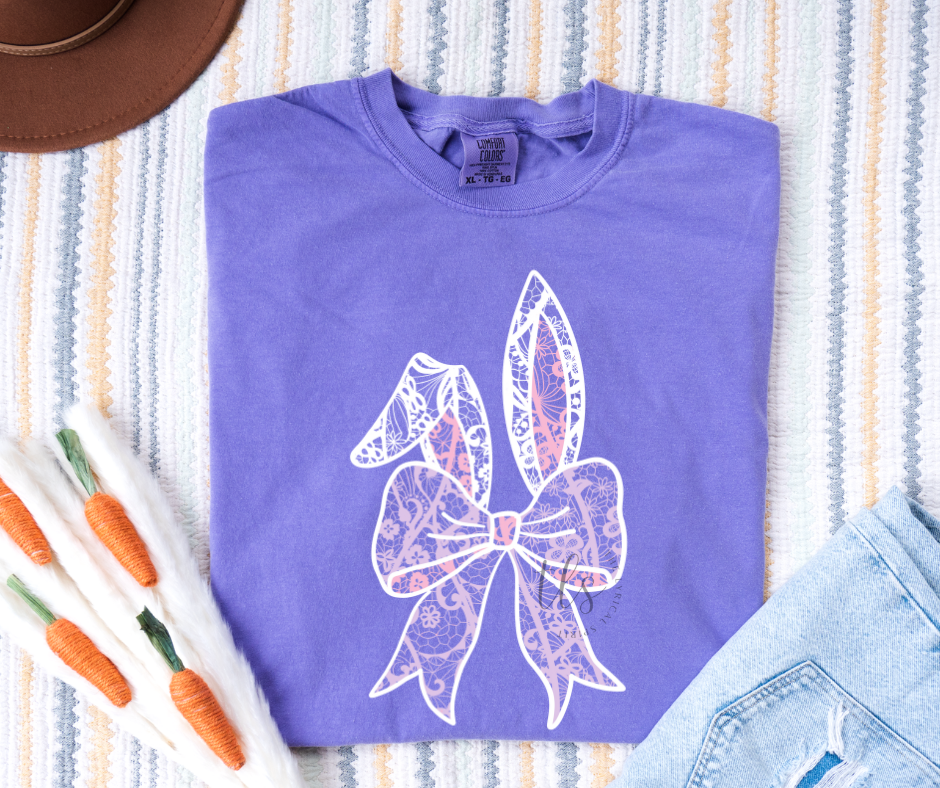 Exclusive Lace Bunny Bow Easter T-Shirt Hoodie, Sweatshirt | PodTeesHub.com