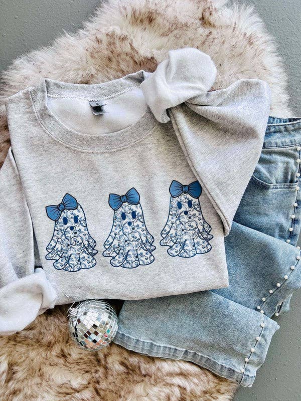 Blue Chinoiserie Ghost Trio Dtf Sweatshirt T-Shirts, Hoodie | PodTeesHub.com