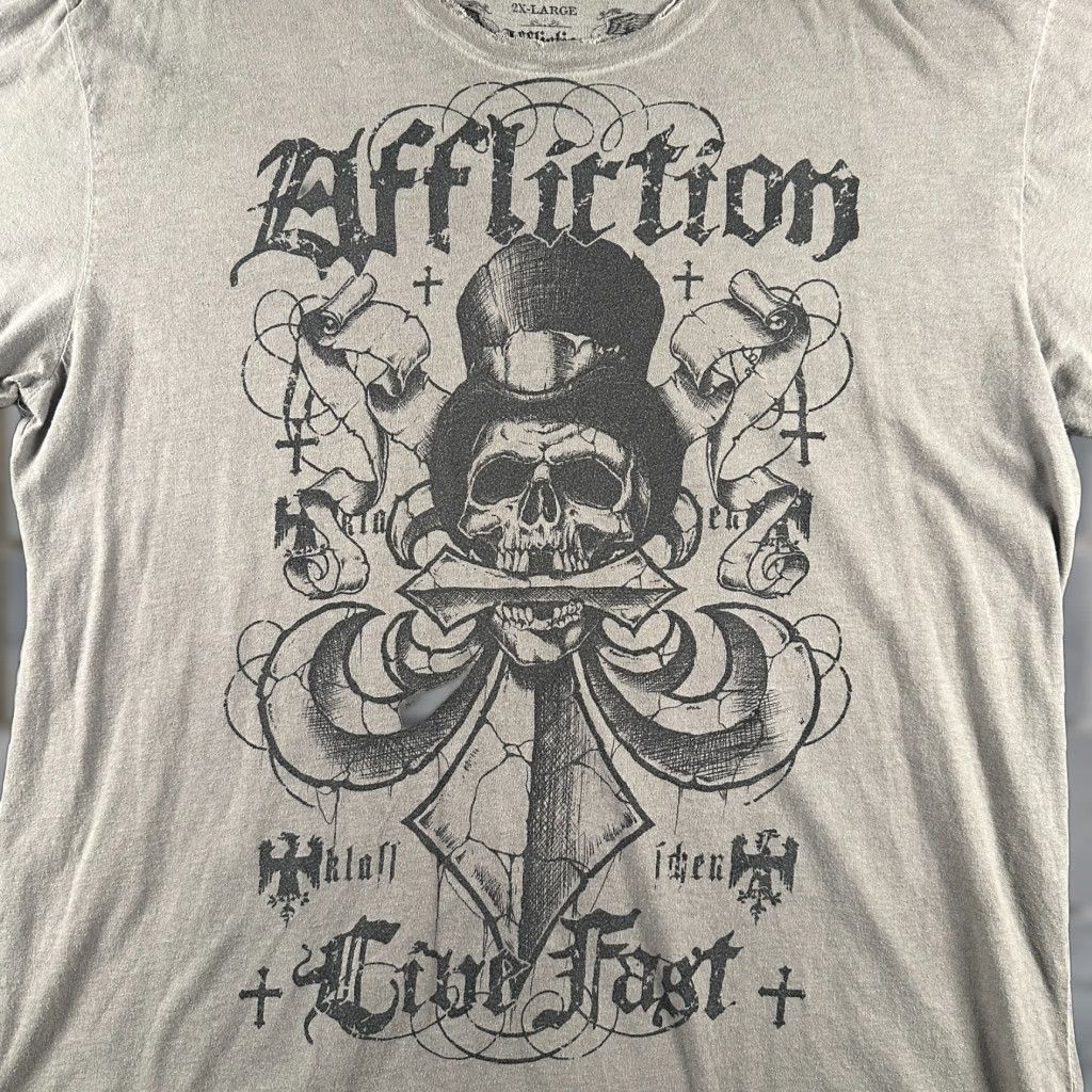 Vintage Affliction Shirt Mens 2xl Gray All Over Print Tee Y2k Us Made Grunge Graphic Prin Hoodie, Sweatshirt | PodTeesHub.com