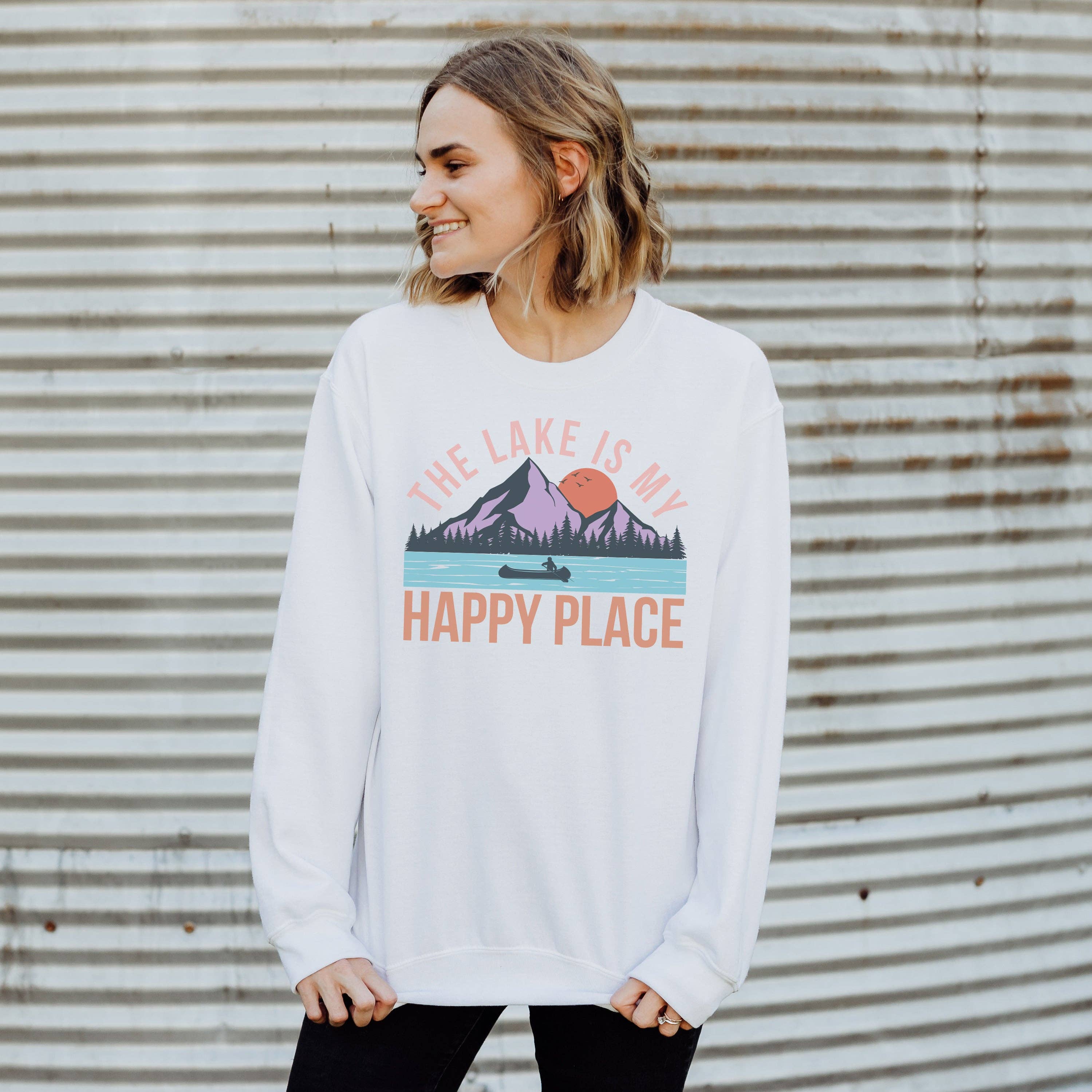 Lake Is My Happy Place Crewneck Sweatshirt | Sizes S-2XL T-Shirts, Hoodie | PodTeesHub.com