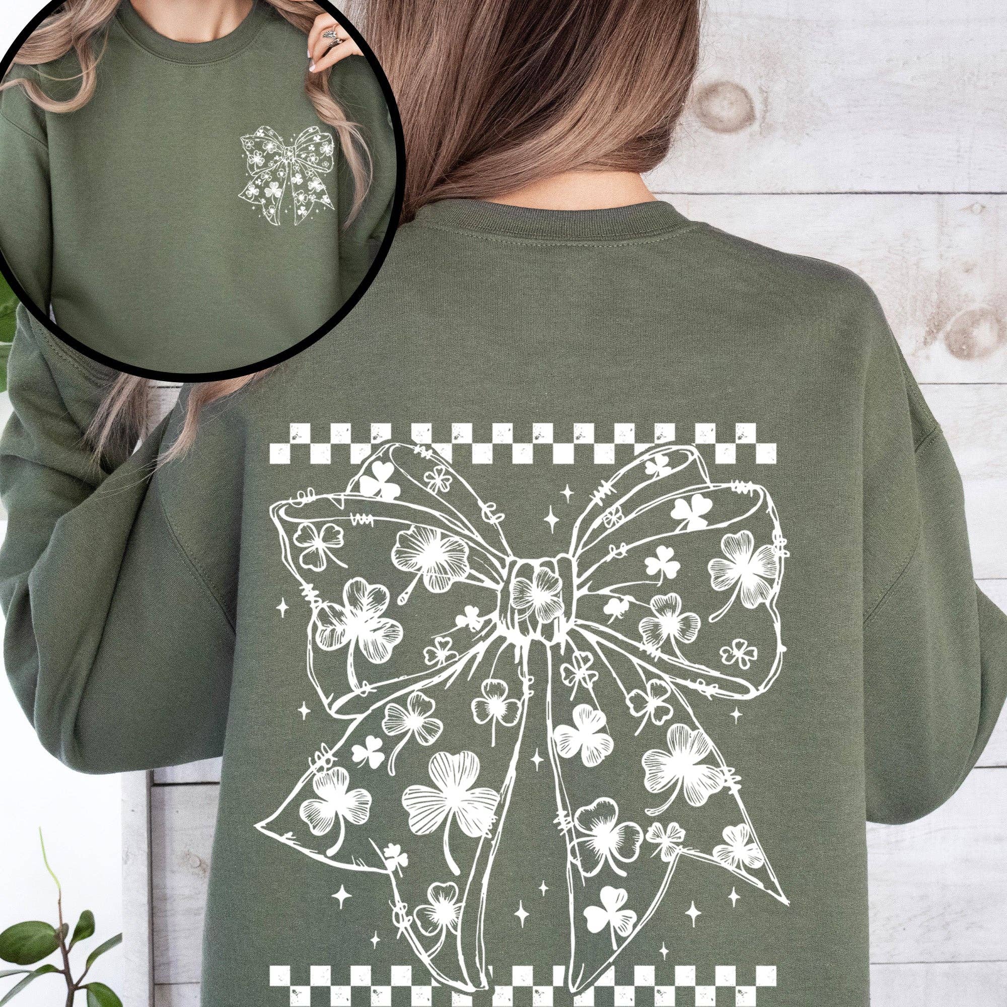 Checkered, Bow, Coquette, St Patrick's Day, Sweatshirt T-Shirts, Hoodie | PodTeesHub.com