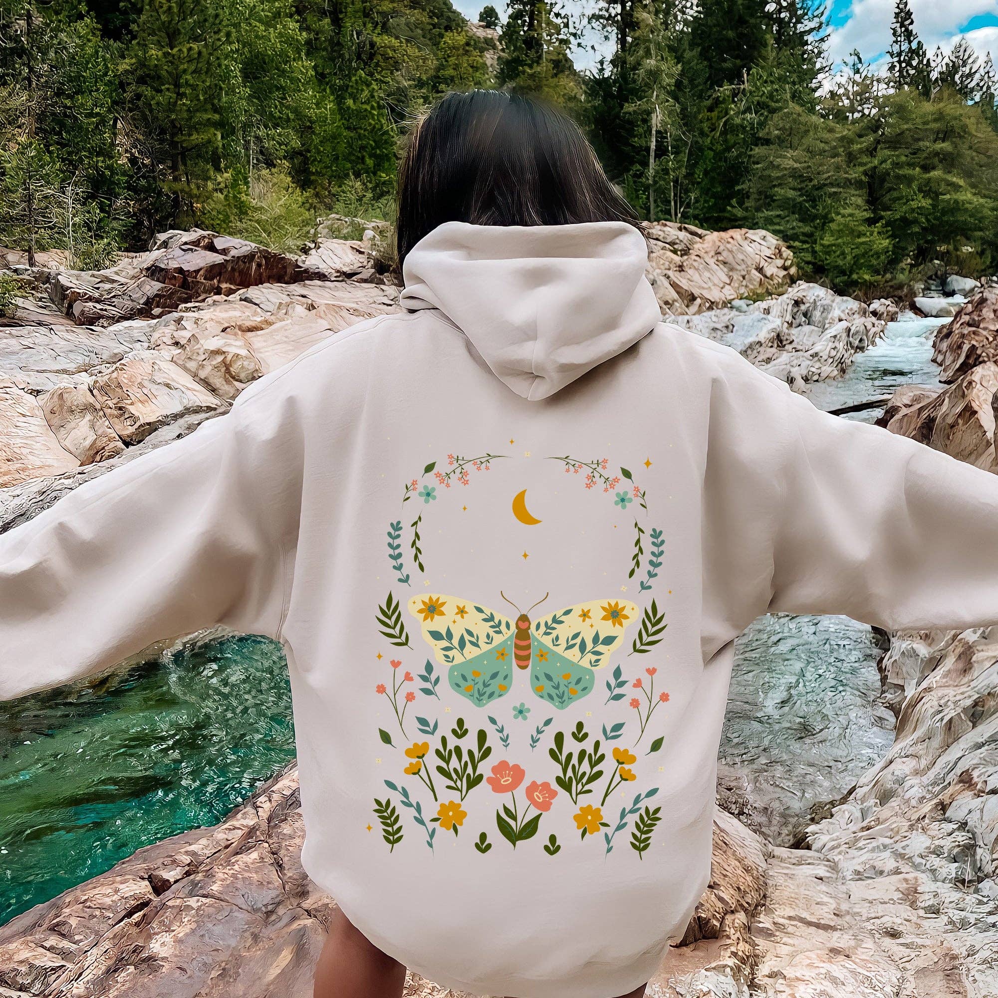 Twilight Flora and Fauna, Moon, Moth, and Flower Hoodie T-Shirts, Sweatshirt | PodTeesHub.com